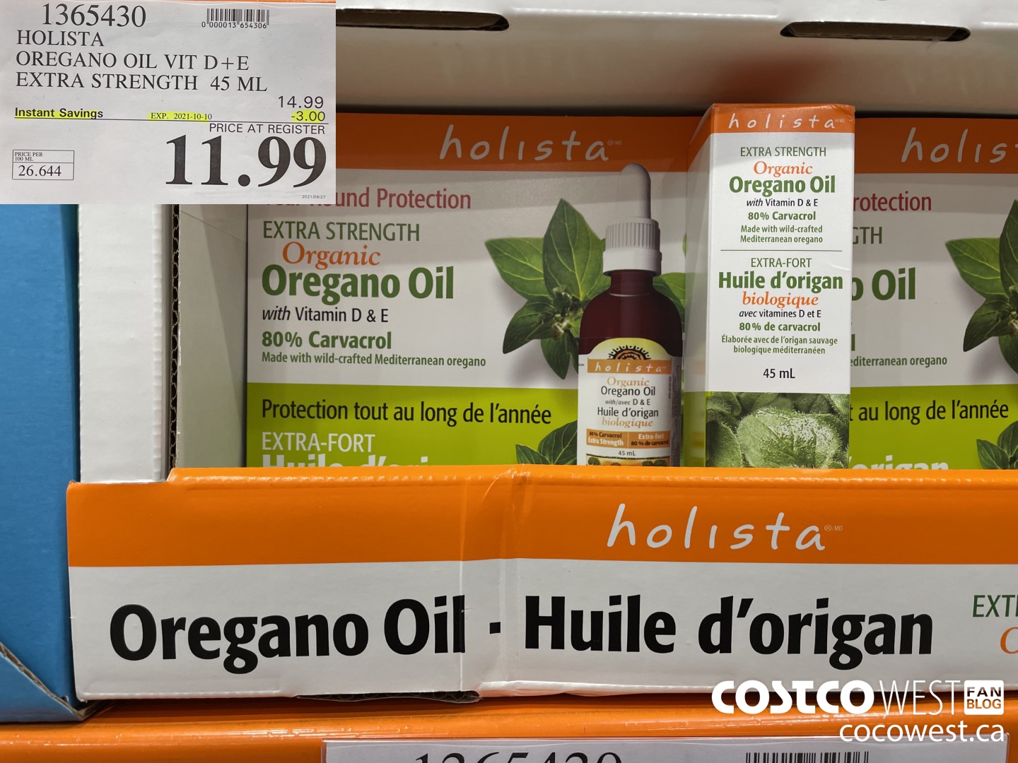 1365430 HOLISTA OREGANO OIL VIT D+E EXTRA STRENGTH 45 ML ($3.00 INSTANT SAVINGS EXPIRES ON 2021-10-10) $11.99