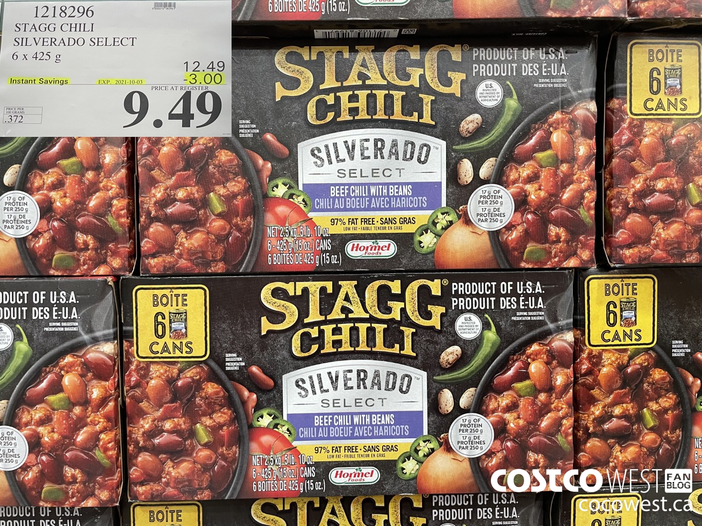 1218296 STAGG CHILI SILVERADO SELECT 6 x 425 g ($3.00 INSTANT SAVINGS EXPIRES ON 2021-10-03) $9.49