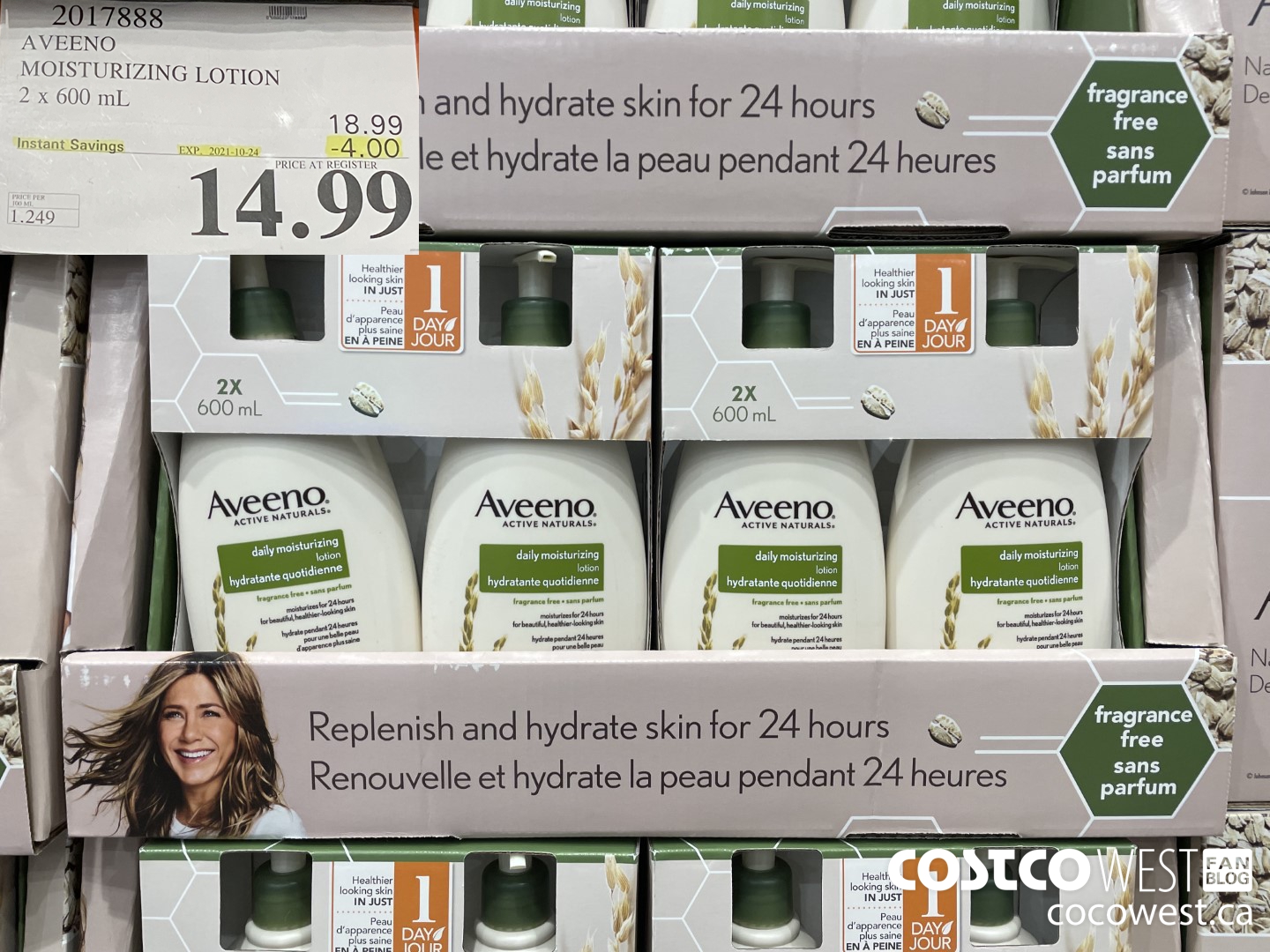 2017888 AVEENO MOISTURIZING LOTION 2 x 600 mL ($4.00 INSTANT SAVINGS EXPIRES ON 2021-10-24) $14.99