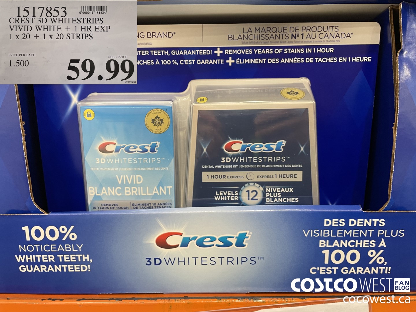 1517853 CREST 3D WHITESTRIPS VIVID WHITE + 1 HR EXP 1 x 20 + 1 x 20 STRIPS  $59.99