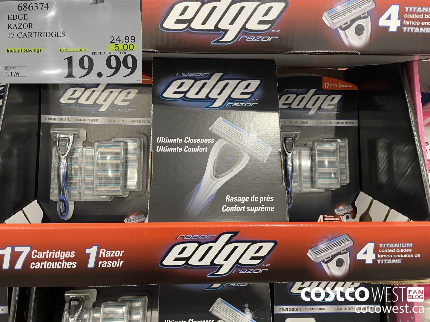 686374 EDGE RAZOR + 17 CARTRIDGES ($5.00 INSTANT SAVINGS EXPIRES ON 2021-10-31) $19.99