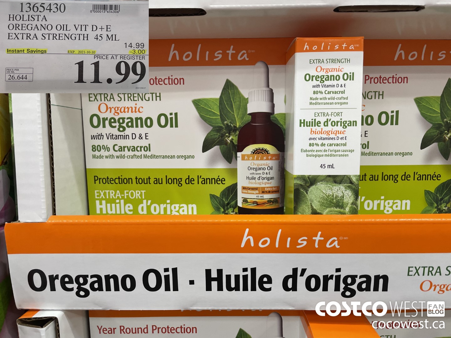 1365430 HOLISTA OREGANO OIL VIT D+E EXTRA STRENGTH 45 ML ($3.00 INSTANT SAVINGS EXPIRES ON 2021-10-10) $11.99