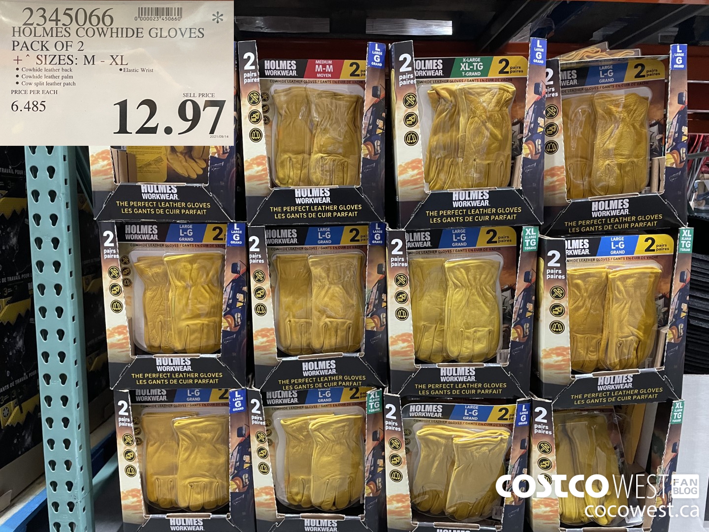 2345066 HOLMES COWHIDE GLOVES PACK OF 2 SIZES: M - XL $12.97