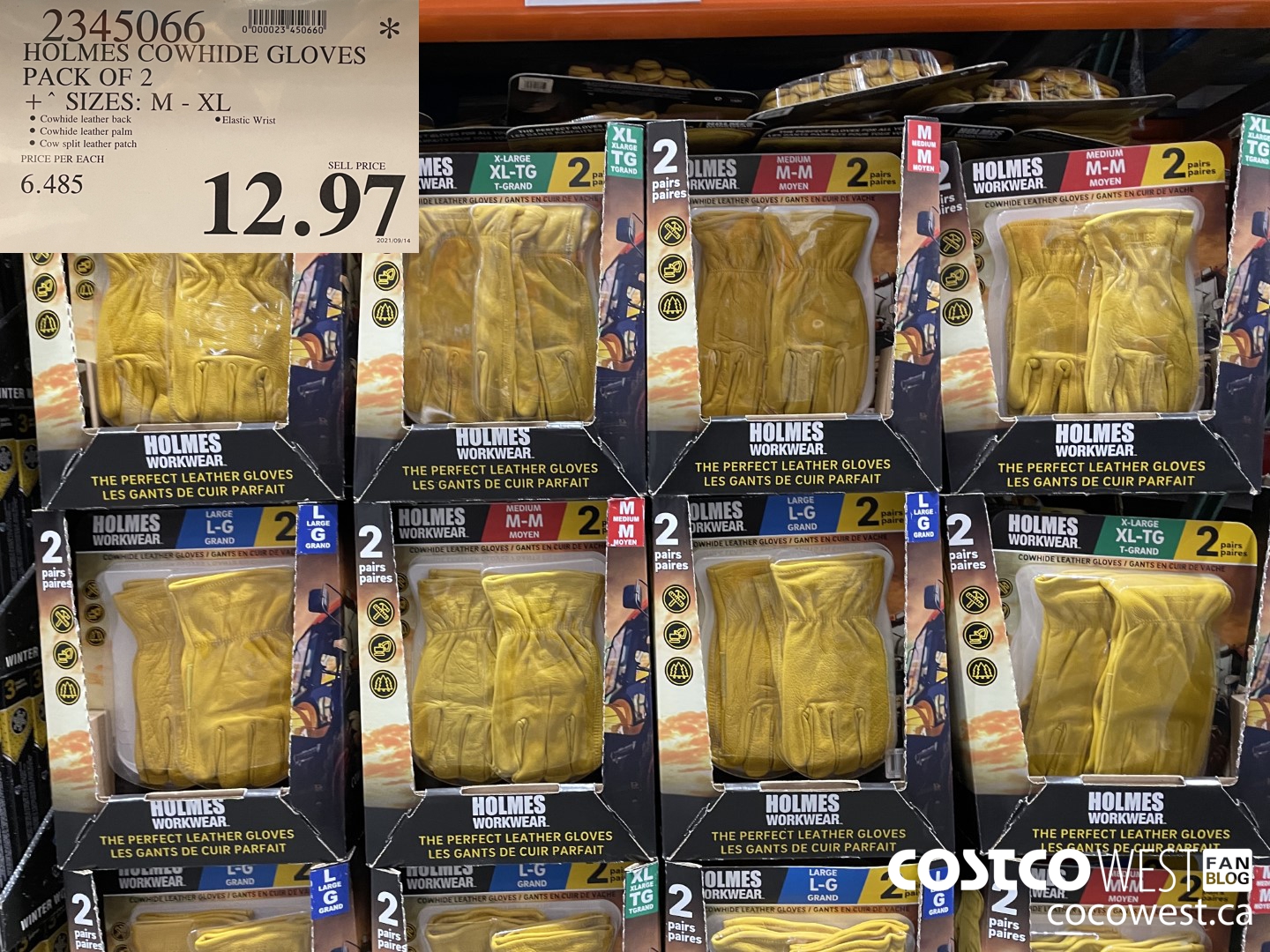 2345066 HOLMES COWHIDE GLOVES PACK OF 2 SIZES: M - XL $12.97