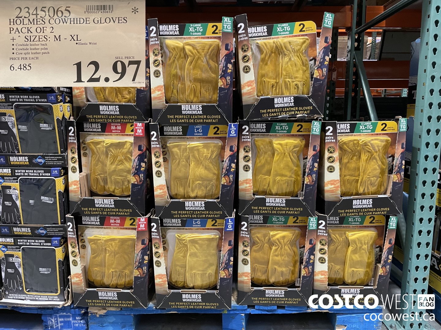 2345065 HOLMES COWHIDE GLOVES PACK OF 2 SIZES: M - XL $12.97