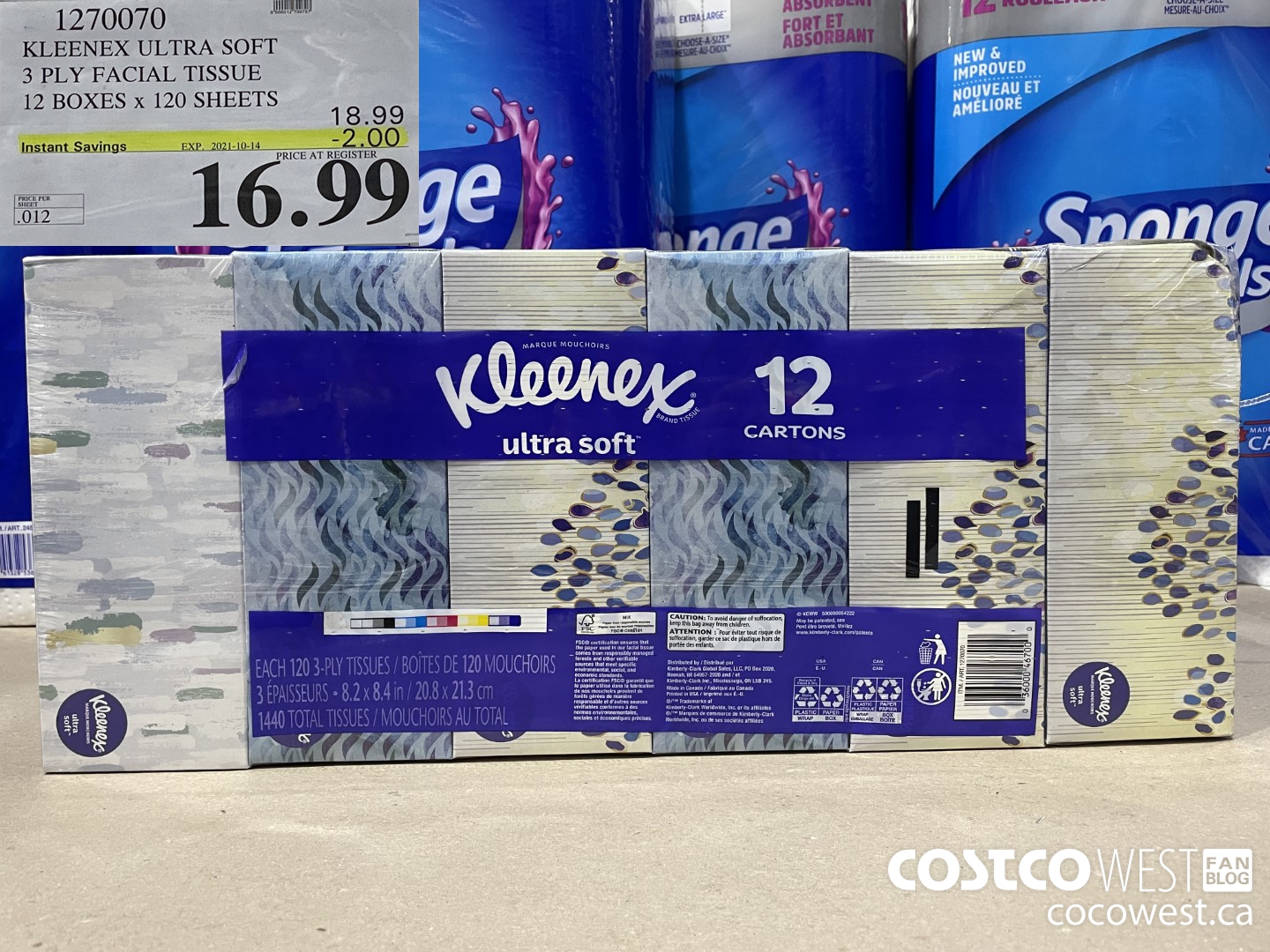 1270070 KLEENEX ULTRA SOFT 3 PLY FACIAL TISSUE 12 BOXES x 120 SHEETS ($2.00 INSTANT SAVINGS EXPIRES ON 2021-10-14) $16.99