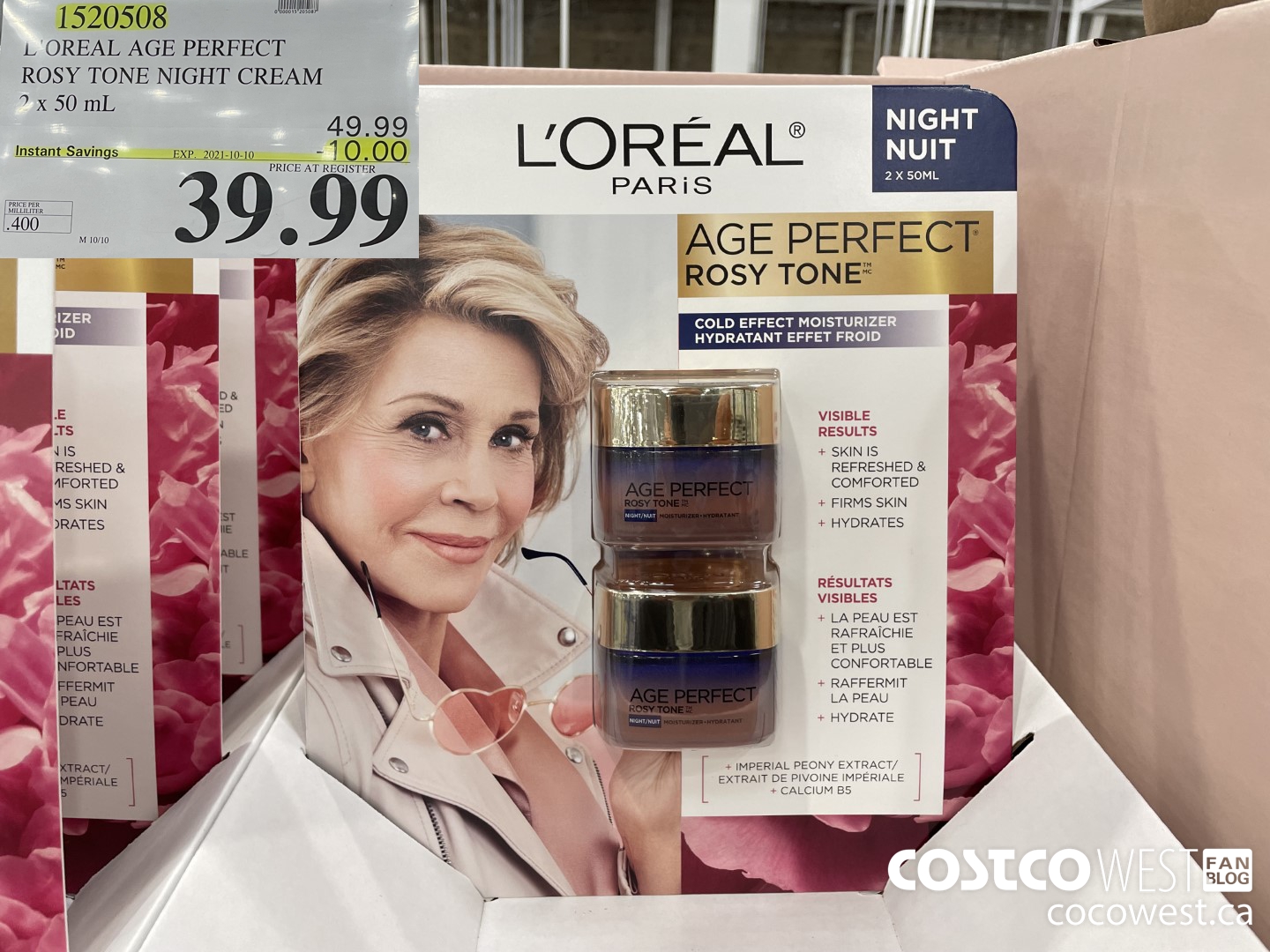1520508 L'OREAL AGE PERFECT ROSY TONE NIGHT CREAM 2 x 50 mL ($10.00 INSTANT SAVINGS EXPIRES ON 2021-10-10) $39.99