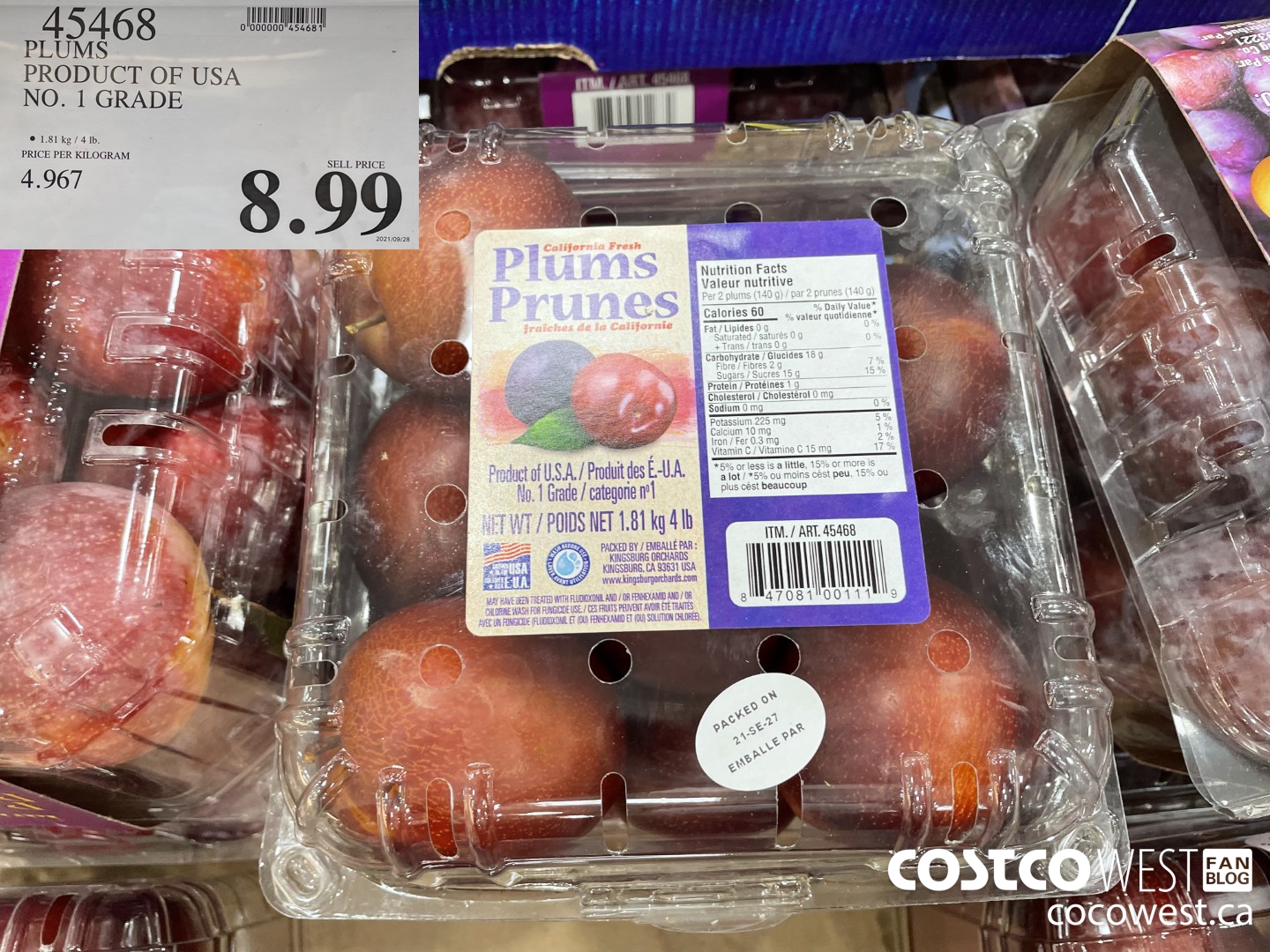 45468 PLUMS PRODUCT OF USA NO. 1 GRADE $8.99