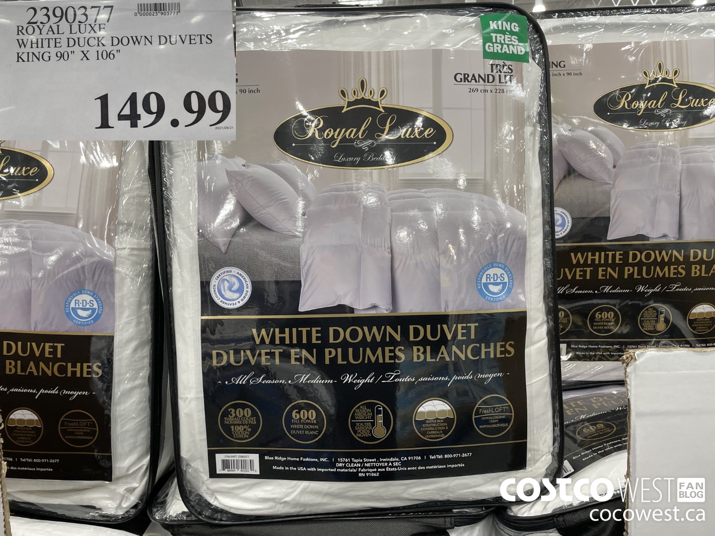 2390377 ROYAL LUXE WHITE DUCK DOWN DUVETS KING 90