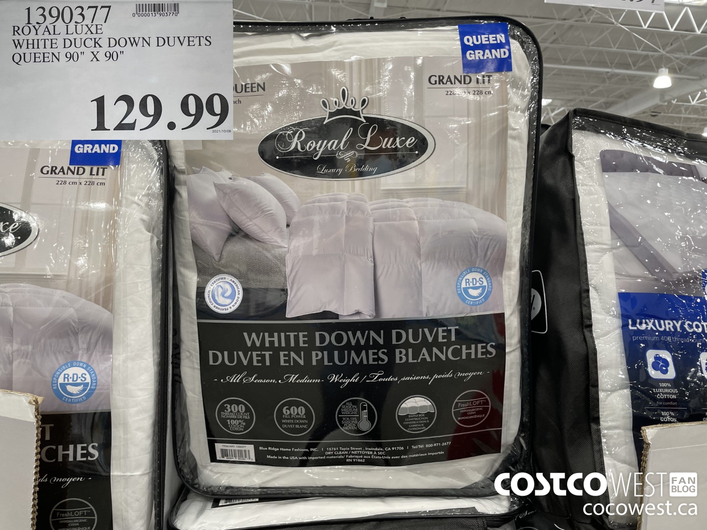 1390377 ROYAL LUXE WHITE DUCK DOWN DUVETS QUEEN 90