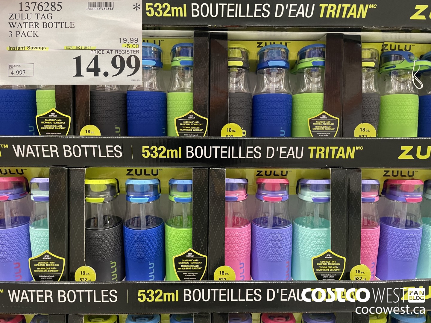 1376285 ZULU TAG WATER BOTTLE 3 PACK ($5.00 INSTANT SAVINGS EXPIRES ON 2021-10-14) $14.99