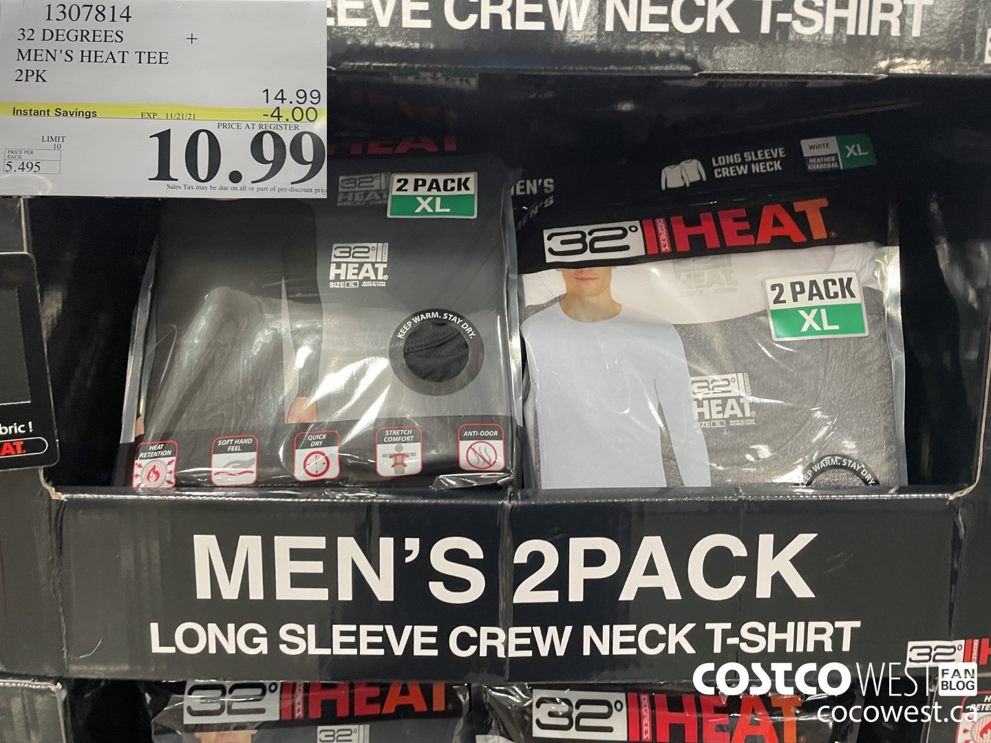 1307814 32 DEGREES MEN'S HEAT TEE 2 PK  ($4.00 INSTANT SAVINGS EXPIRES ON 2021-11-21) $10.99