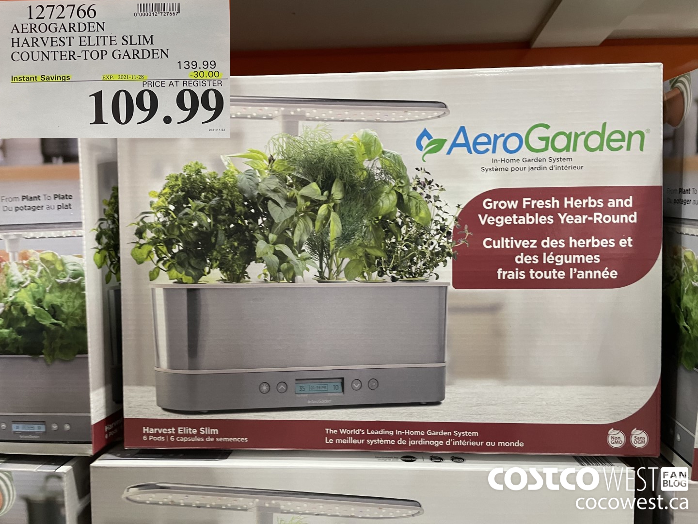 1272766 AEROGARDEN HARVEST ELITE SLIM COUNTER-TOP GARDEN RICE AT REGISTER 109.  ($30.00 INSTANT SAVINGS EXPIRES ON 2021-11-28) $109.99