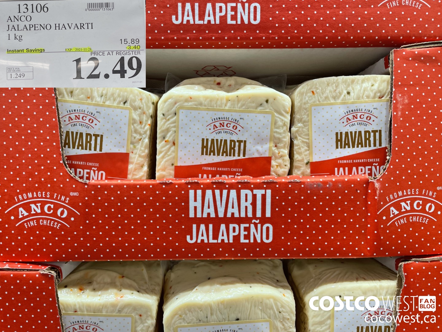 13106 ANCO JALAPENO HAVARTI 1 kg ($3.40 INSTANT SAVINGS EXPIRES ON 2021-11-28) $12.49