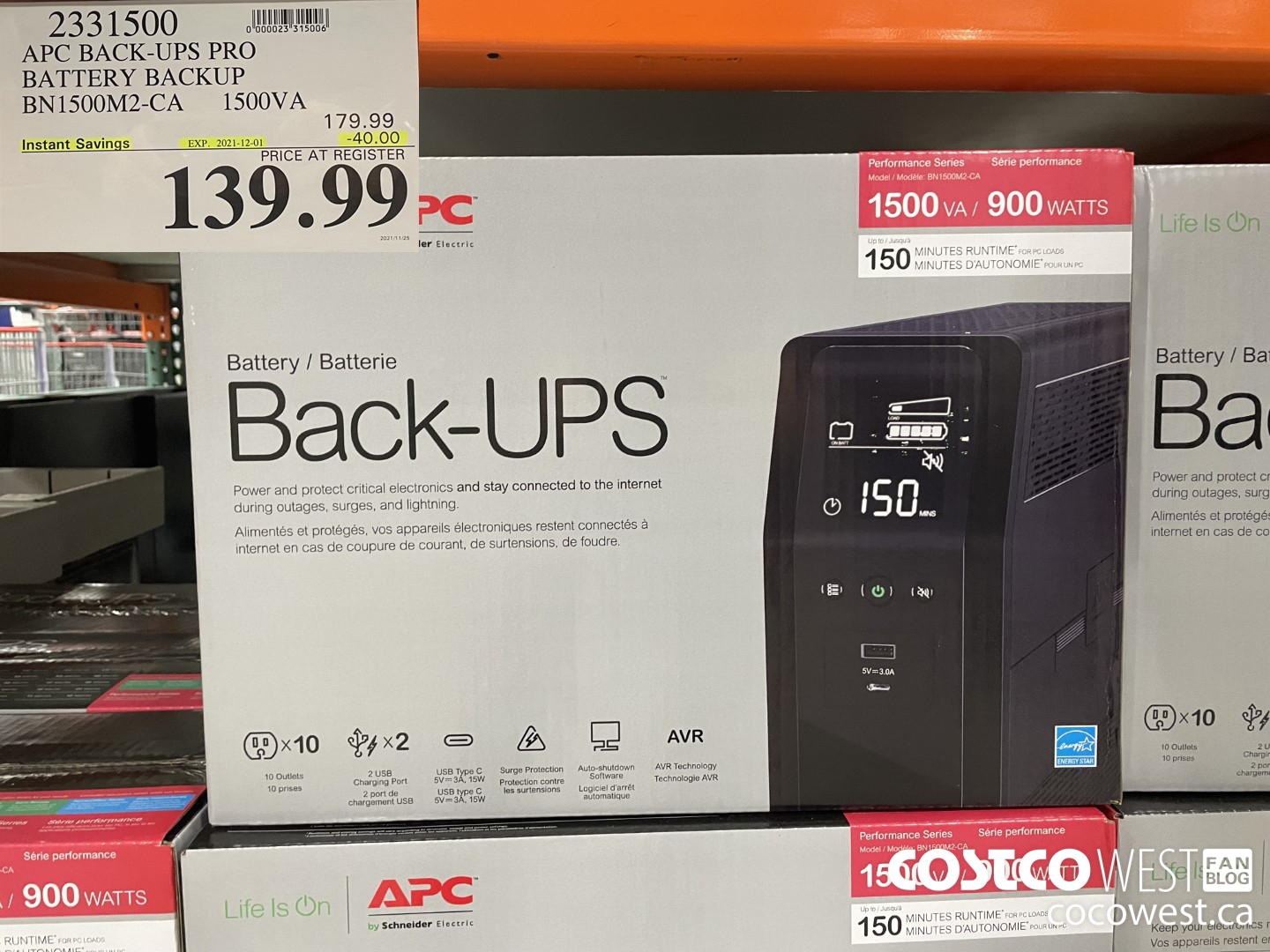 2331500 APC BACK-UPS PRO BATTERY BACKUP BN1500M2-CA 1500V A ($40.00 INSTANT SAVINGS EXPIRES ON 2021-12-01) $139.99