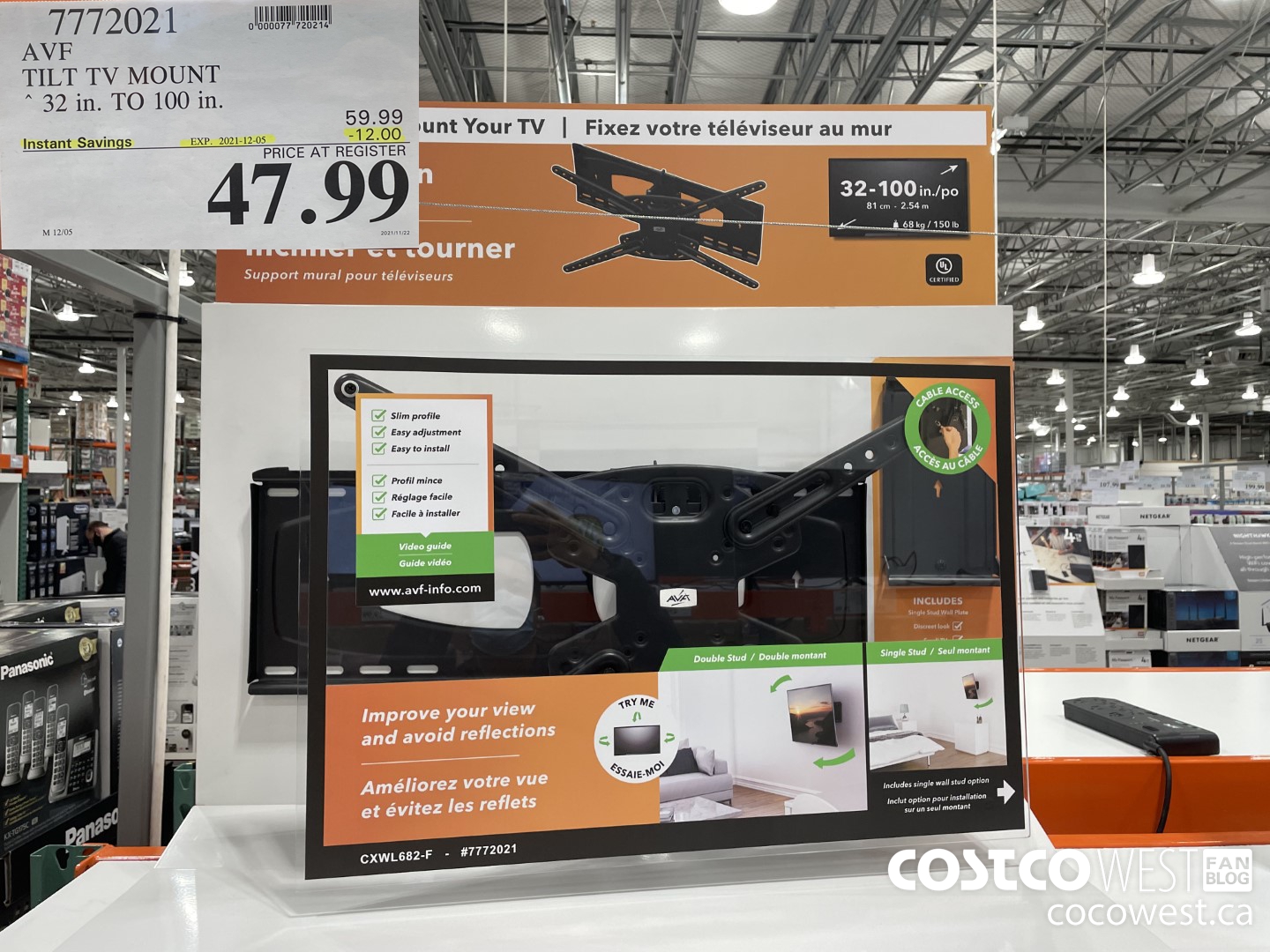 7772021 AVF TILT TV MOUNT 32 in. TO 100 in. ($12.00 INSTANT SAVINGS EXPIRES ON 2021-12-05) $47.99