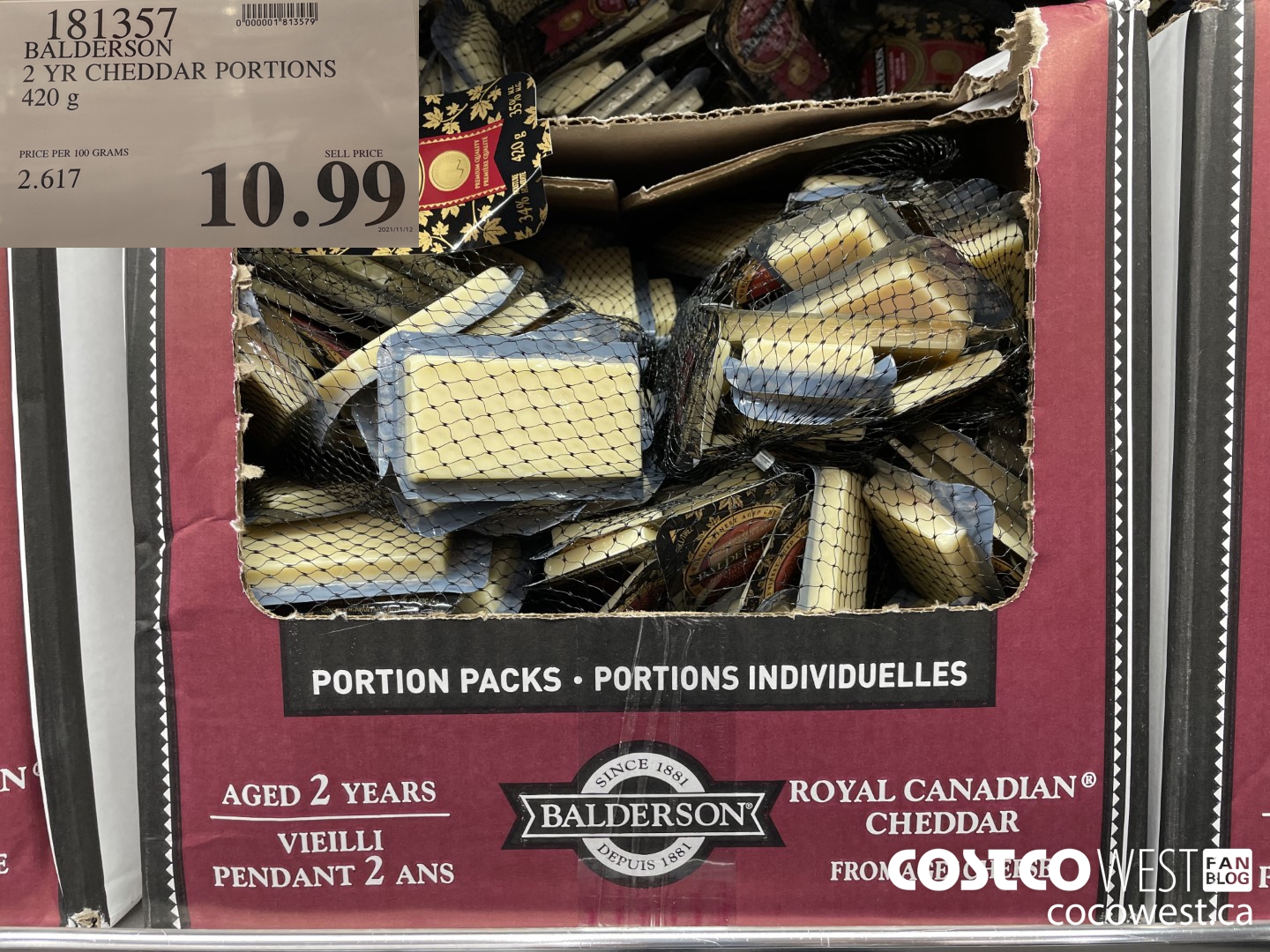 181357 BALDERSON 2 YR CHEDDAR PORTIONS 420 g $10.99