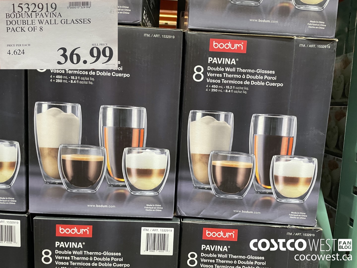 1532919 BODUM PAVINA DOUBLE WALL GLASSES PACK OF 8  $36.99