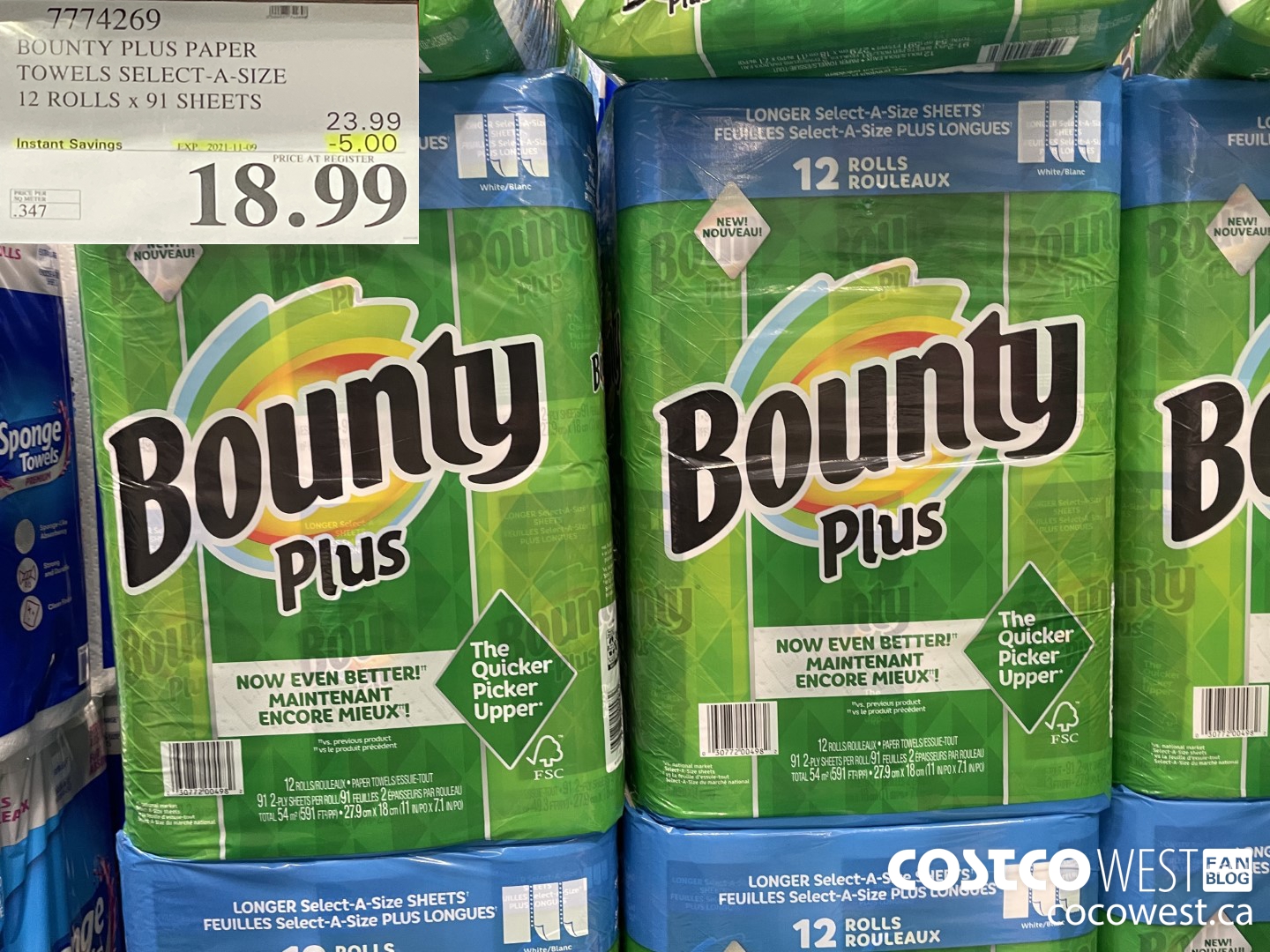 7774269 BOUNTY PLUS PAPER TOWELS SELECT-A-SIZE 12 ROLLS x 91 SHEETS ($5.00 INSTANT SAVINGS EXPIRES ON 2021-11-09) $18.99