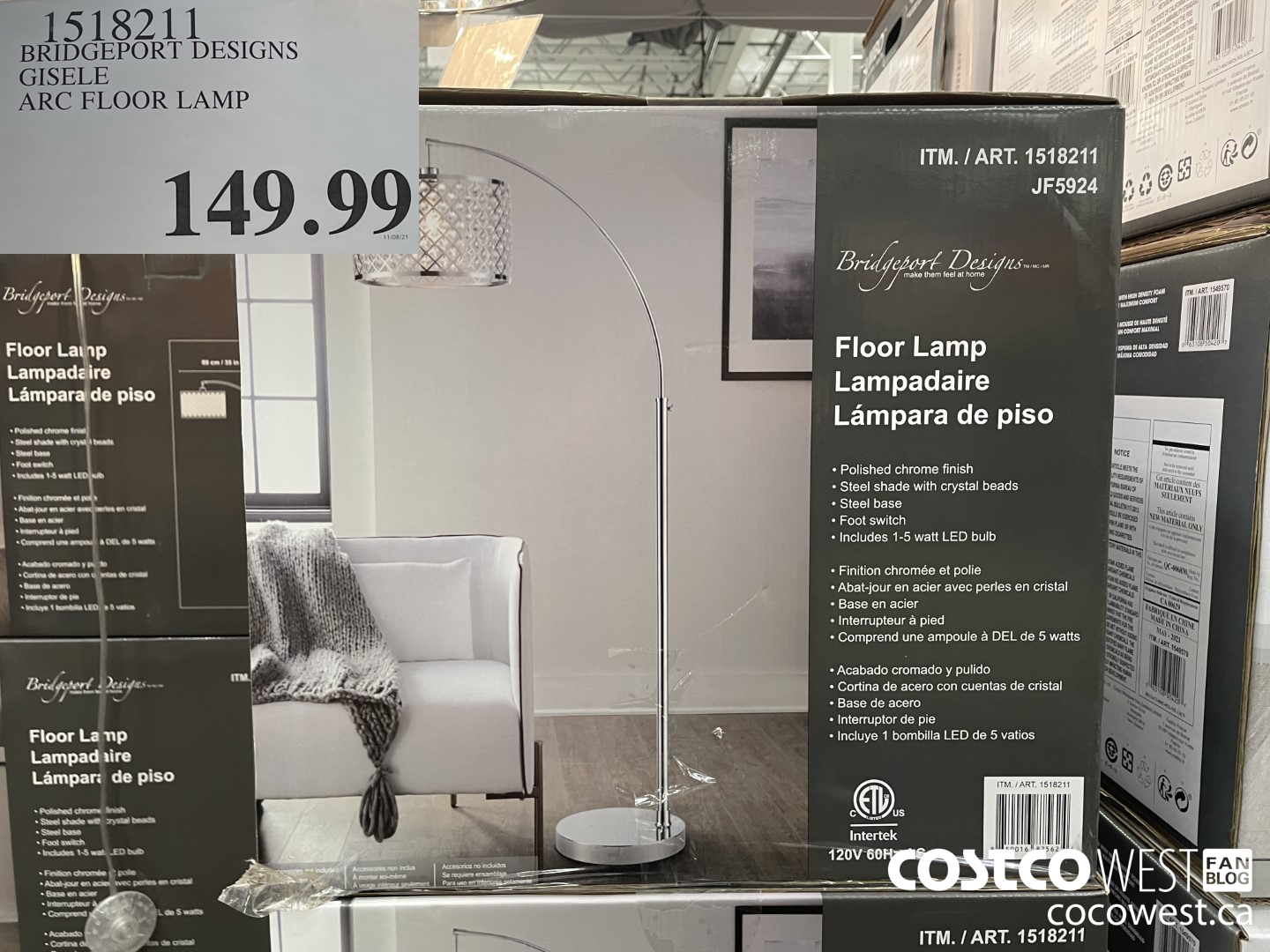 1518211 BRIDGEPORT DESIGNS GISELE ARC FLOOR LAMP  $149.99