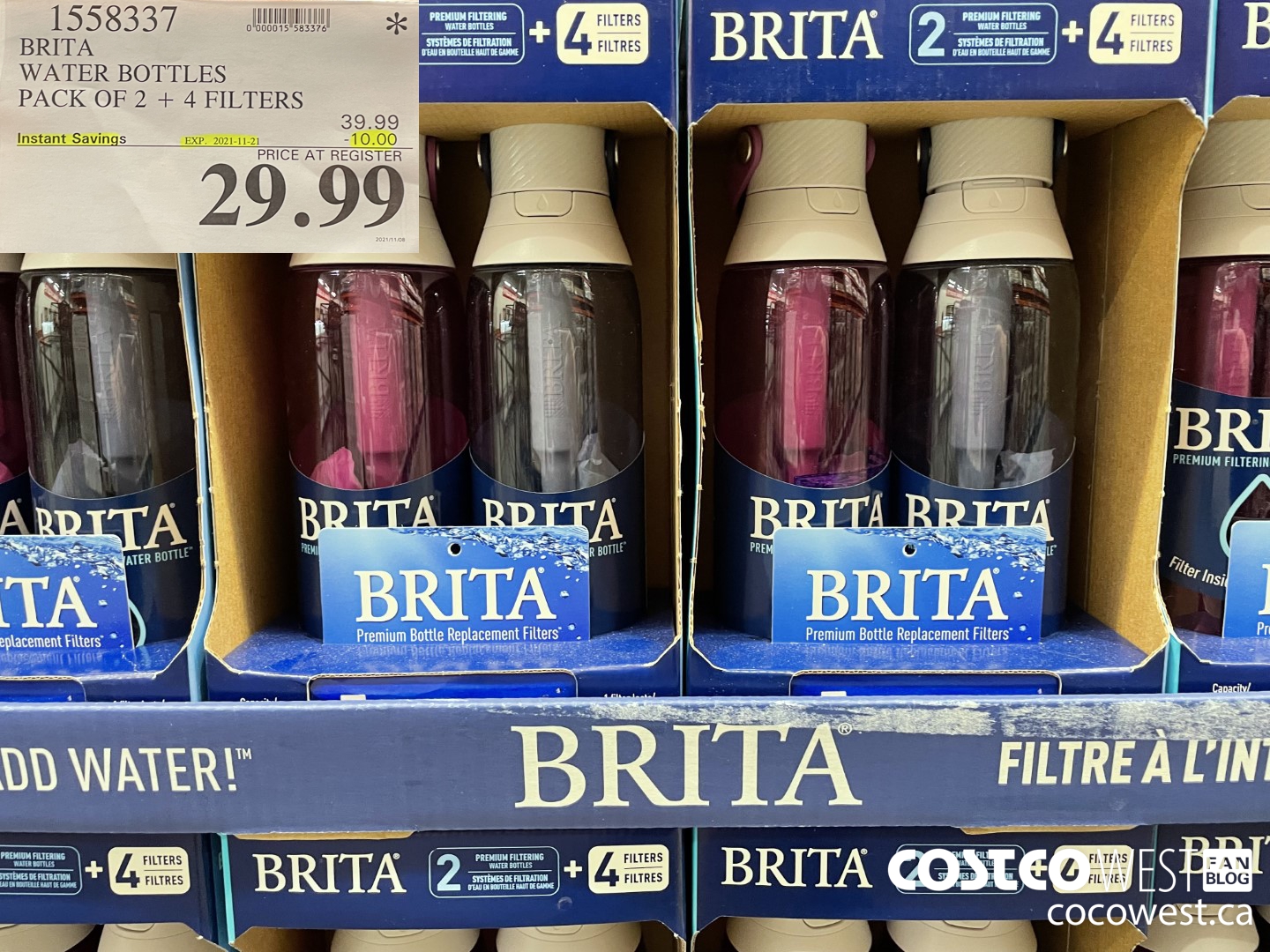 1558337 BRITA WATER BOTTLES PACK OF 2 + 4 FILTERS ($10.00 INSTANT SAVINGS EXPIRES ON 2021-11-21) $29.99