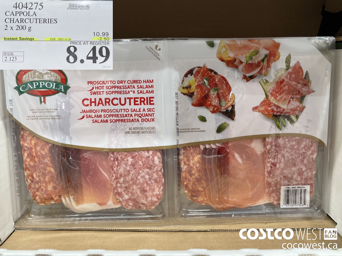 404275 CAPPOLA CHARCUTERIES 2 x 200 g ($2.50 INSTANT SAVINGS EXPIRES ON 2021-11-28) $8.49
