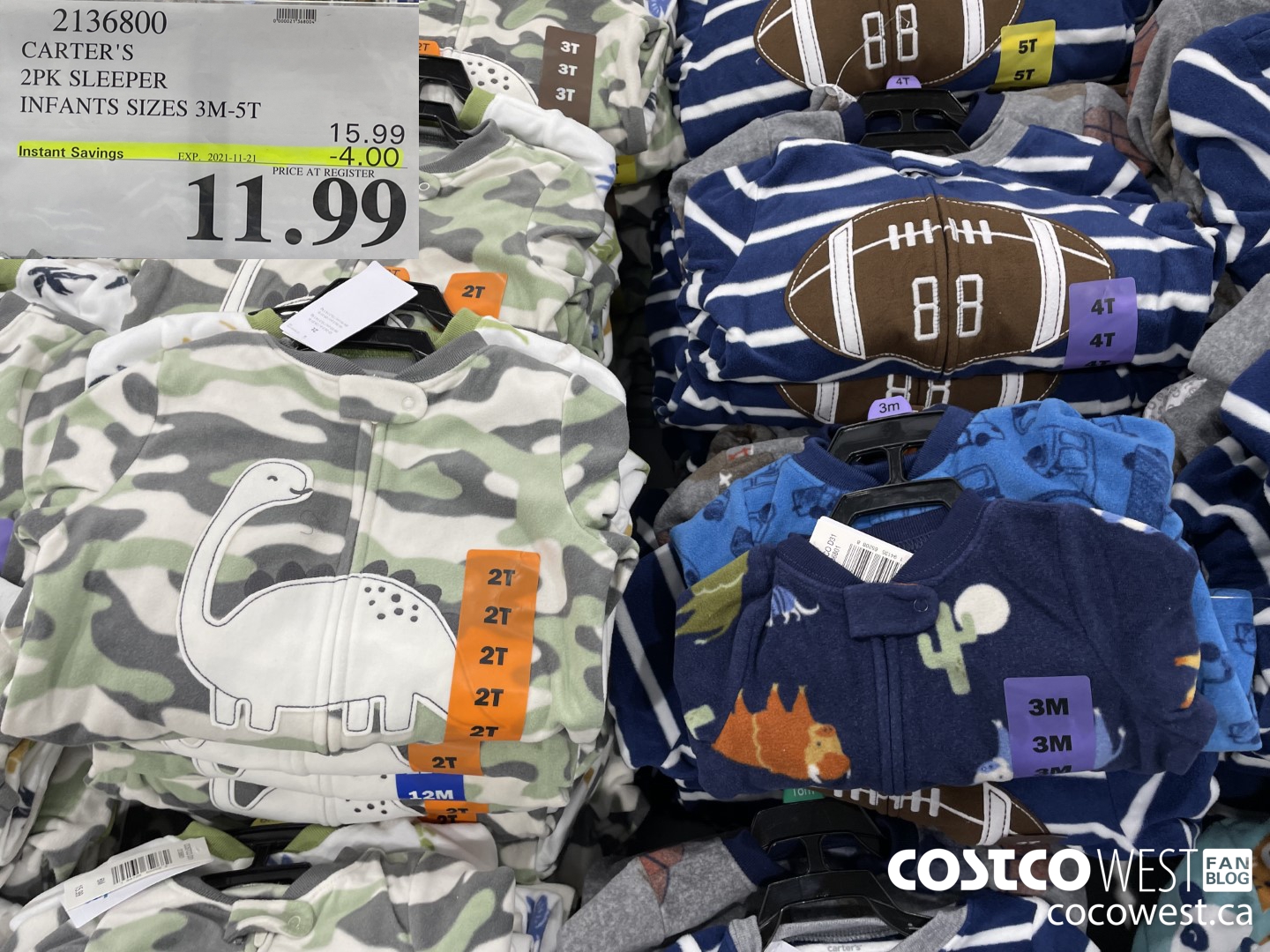 2136800 CARTER'S 2PK SLEEPER INFANTS SIZES 3M-5T  ($4.00 INSTANT SAVINGS EXPIRES ON 2021-11-21) $11.99