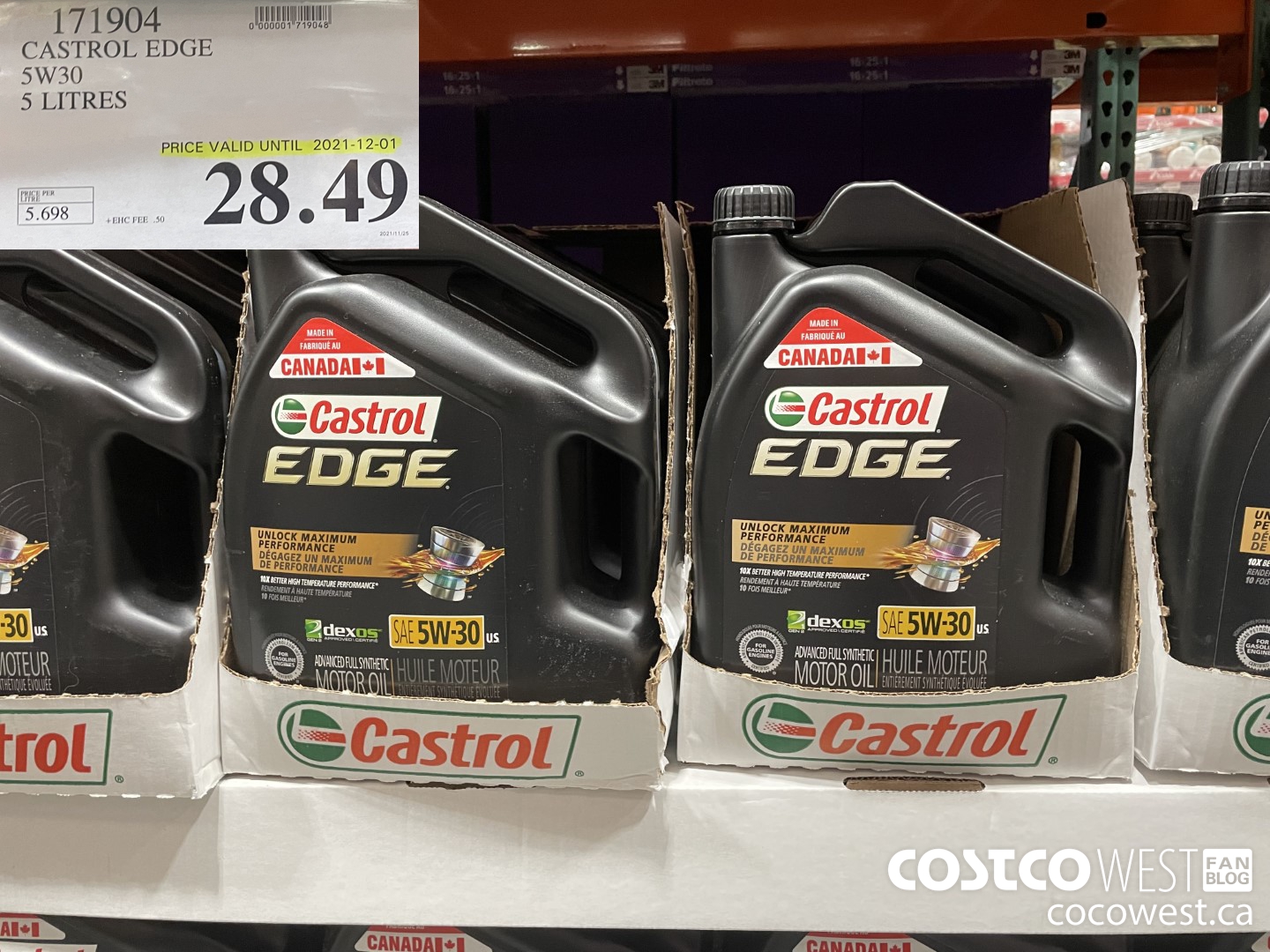171904 CASTROL EDGE 5W30 5 LITRES  (EXPIRES ON 2021-12-01) $28.49