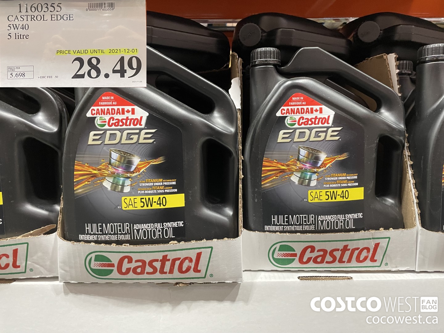 1160355 CASTROL EDGE 5W40 5 litre  (EXPIRES ON 2021-12-01) $28.49