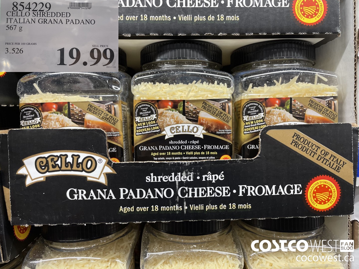 854229 CELLO SHREDDED ITALIAN GRANA PADANO 567 g $19.99