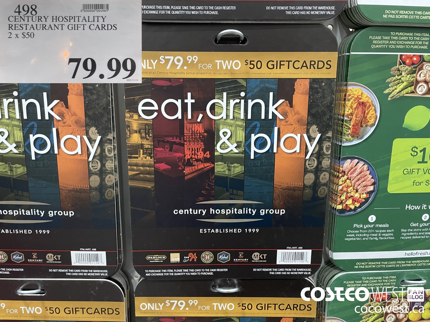 498 CENTURY HOSPITALITY RESTAURANT GIFT CARDS  $79.99