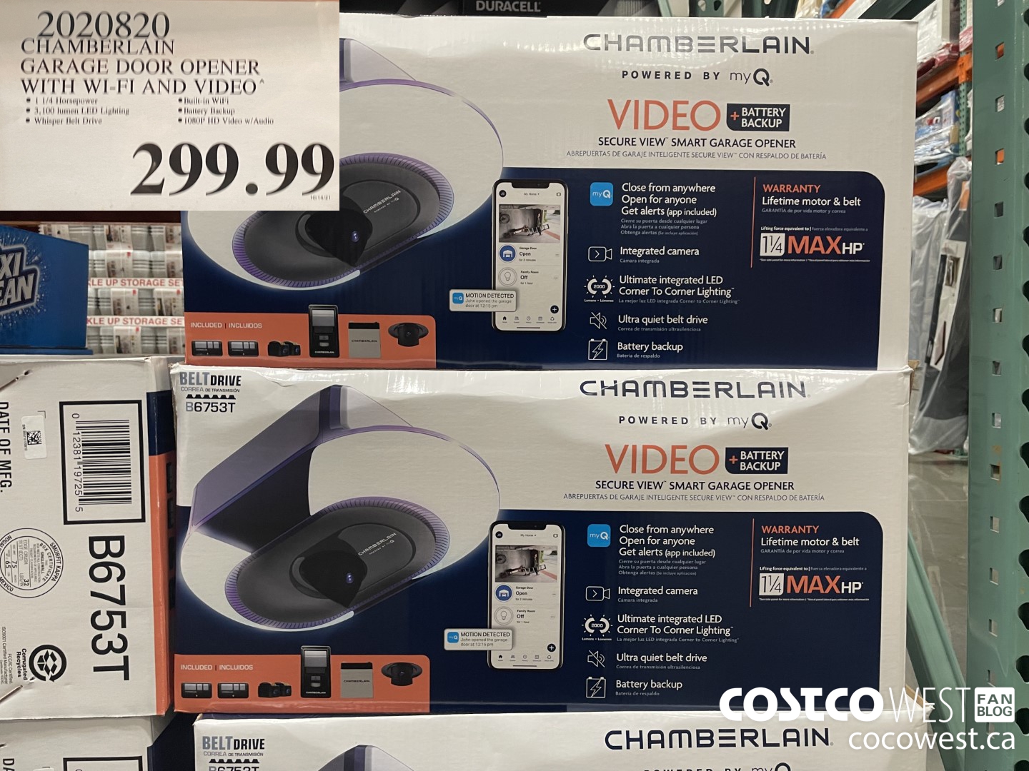 2020820 CHAMBERLAIN GARAGE DOOR OPENER WITH WIFI AND VIDEO  $299.99