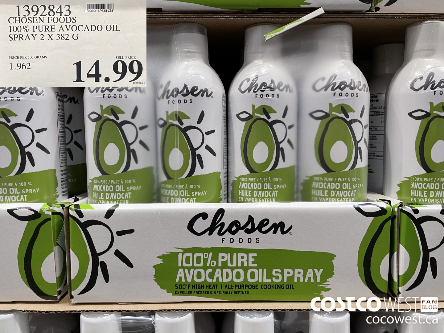 1392843 CHOSEN FOODS 100% PURE AVOCADE OIL SPRAY 2 x 382 g $14.99
