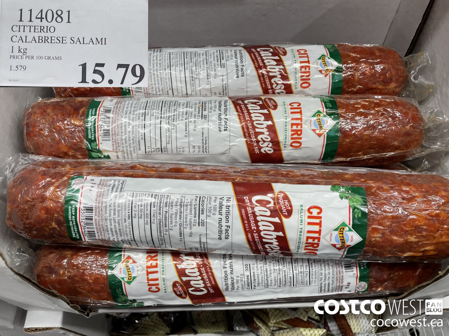 114081 CITTERIO CALABRESE SALAMI 1 kg $15.79