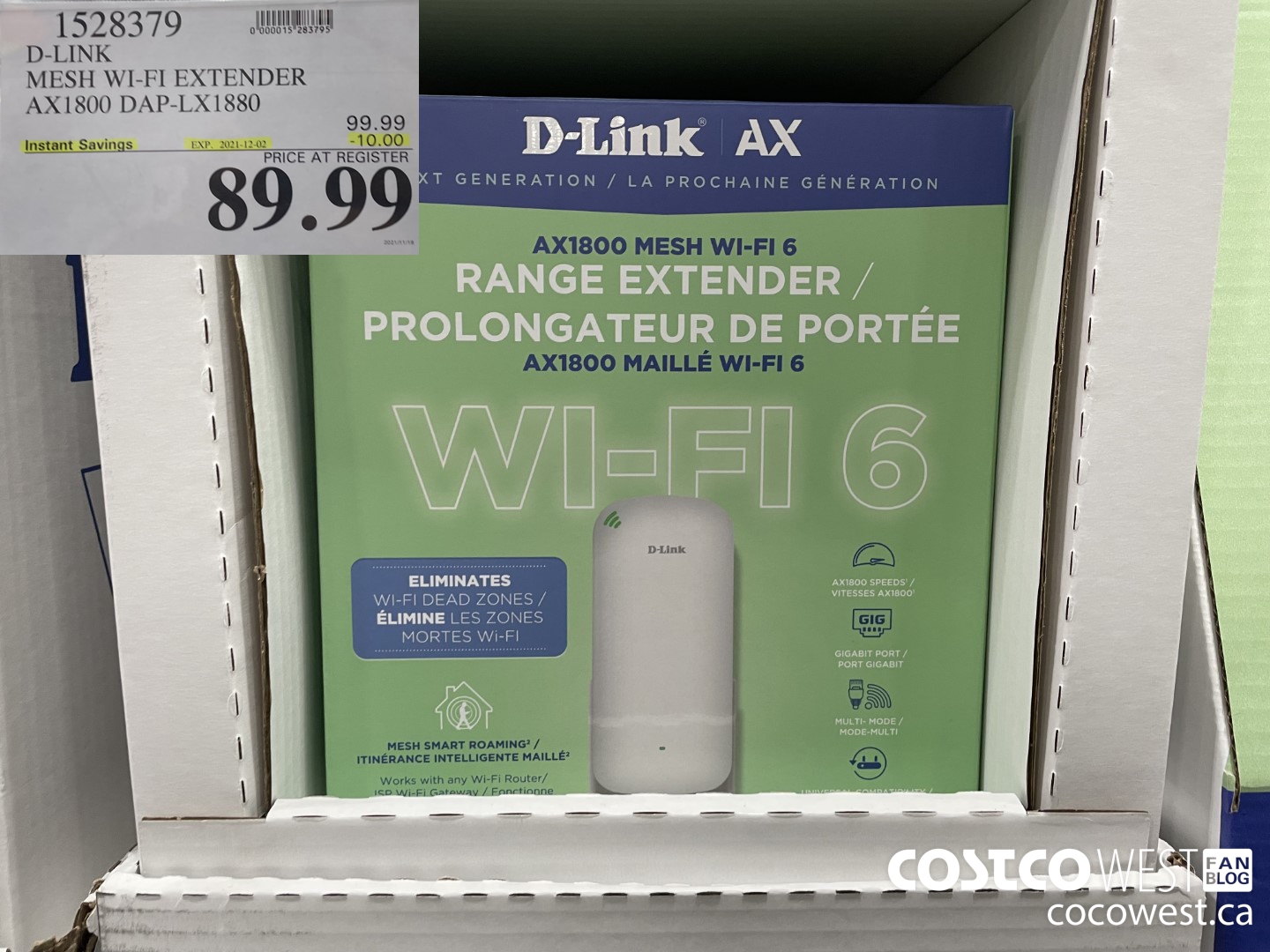 1528379 D-LINK MESH WI-FI EXTENDER AX1800 DAP-LX1880 ($10.00 INSTANT SAVINGS EXPIRES ON 2021-12-02) $89.99