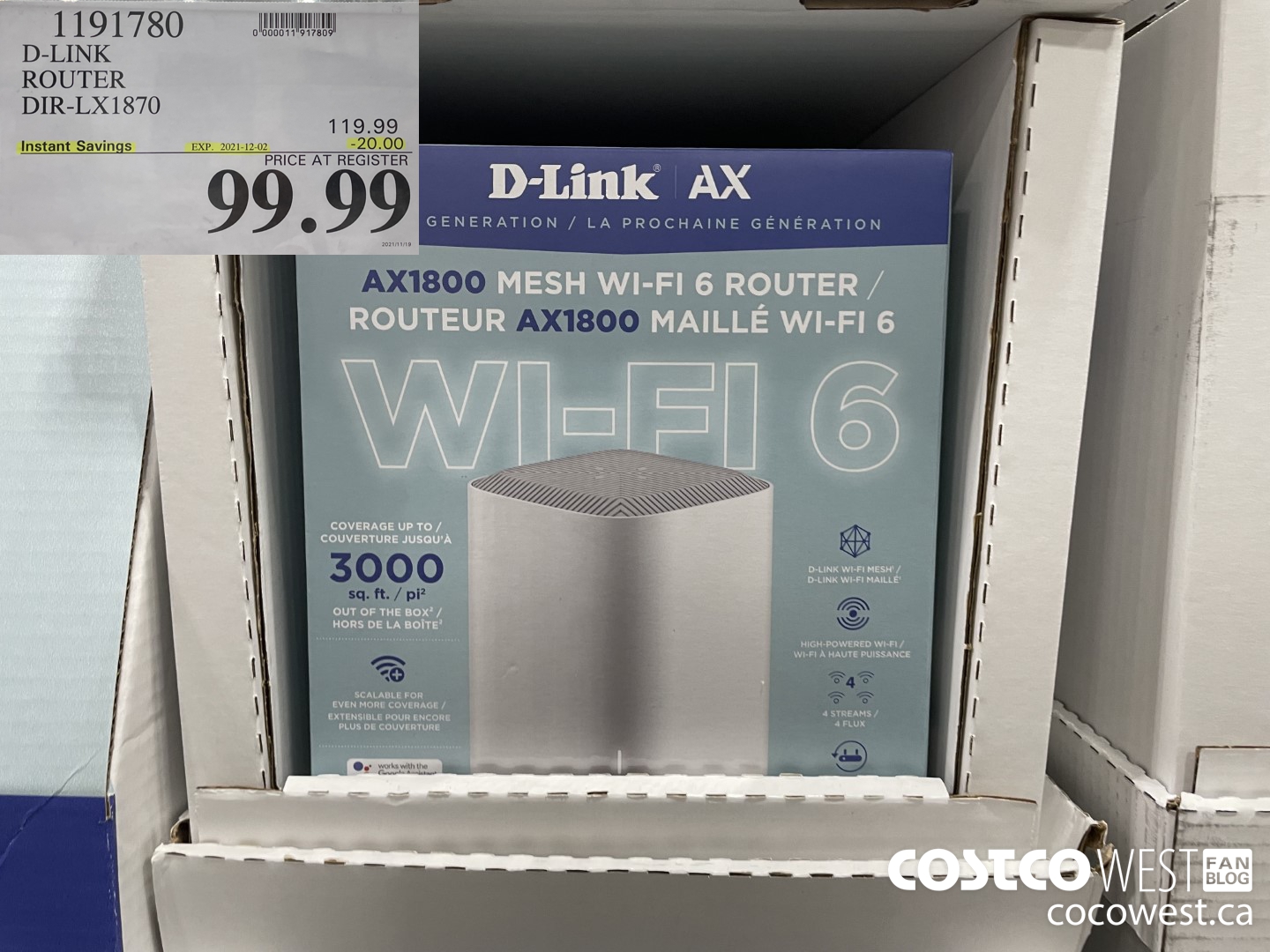 1191780 D-LINK ROUTER DIR-LX1870 ($20.00 INSTANT SAVINGS EXPIRES ON 2021-12-02) $99.99