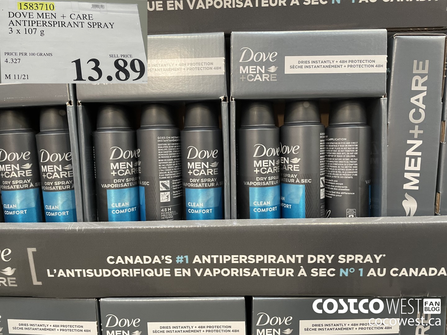 1583710 DOVE MEN + CARE ANTIPERSPIRANT SPRAY 3 x 107 g $13.89