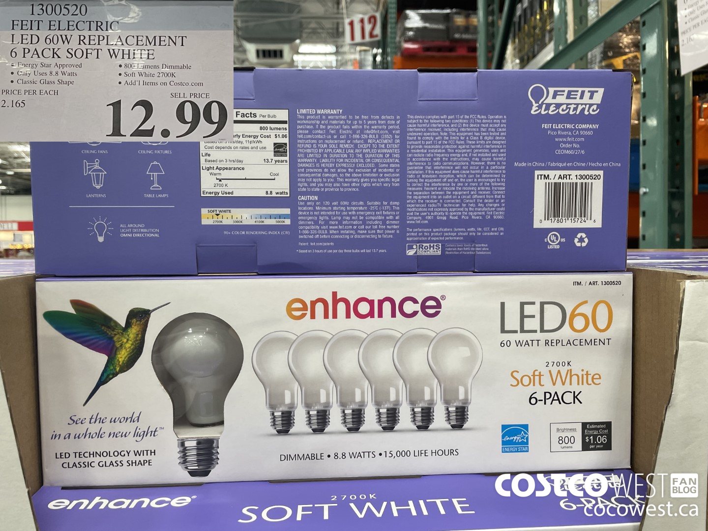 1300520 FEIT ELECTRIC LED 60W REPLACEMENT 6 PACK SOFT WHITE  $12.99