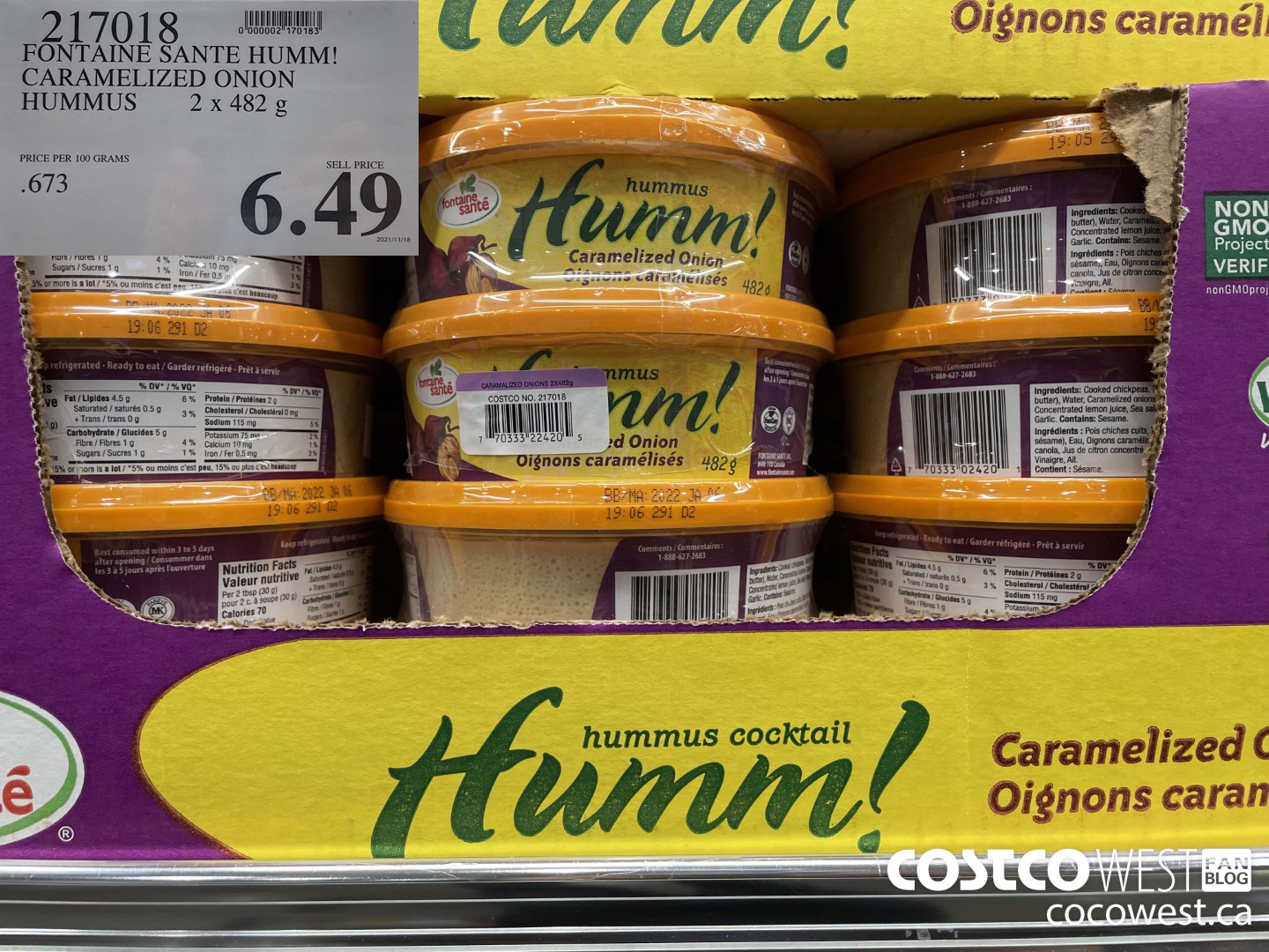 217018 FONTAINE SANTE HUMM! CARAMELIZED ONION HUMMUS 2 x 482 g $6.49