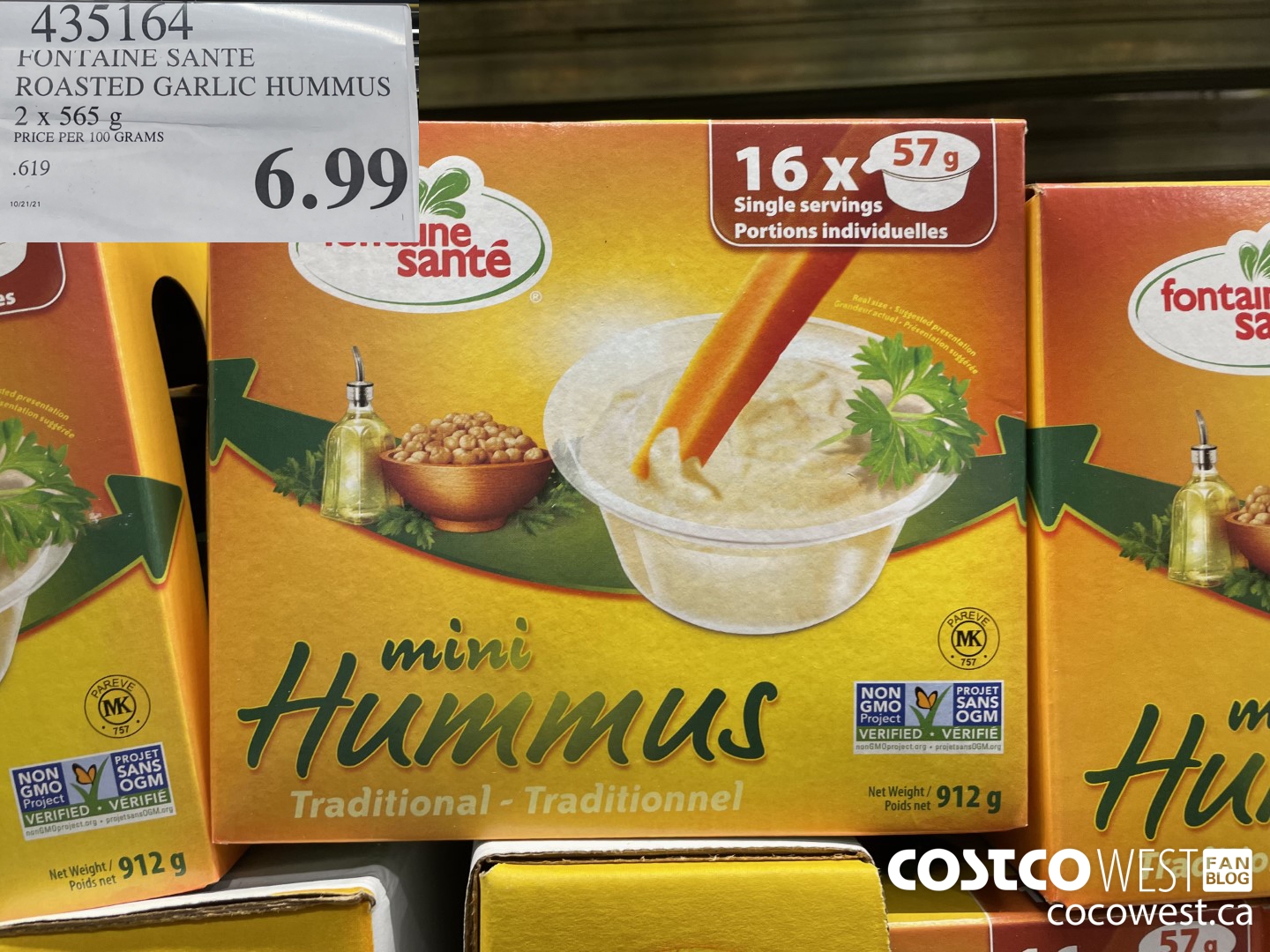 435164 FONTAINE SANTE ROASTED GARLIC HUMMUS 2 x 565 g $6.99