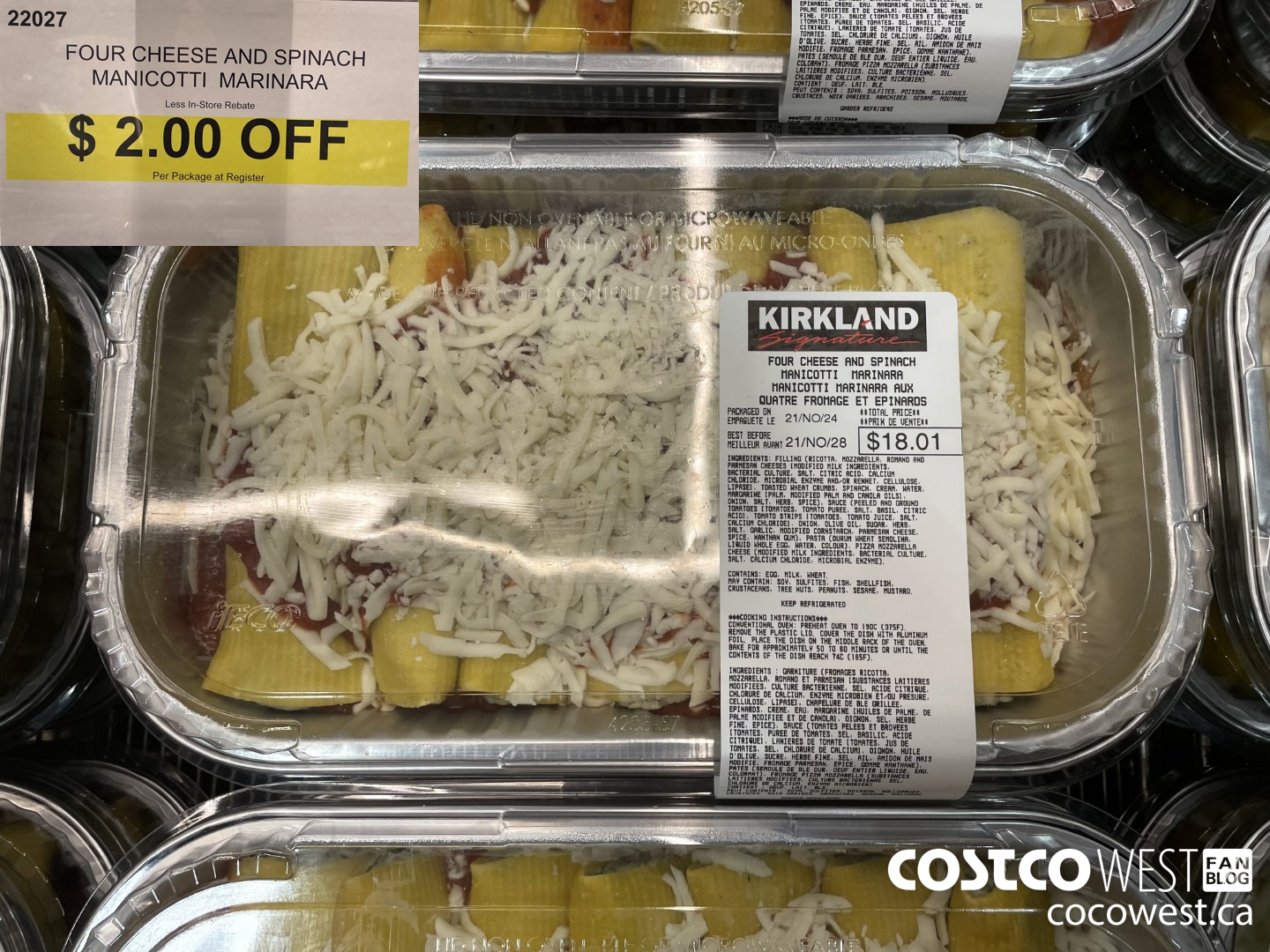 22027 FOUR CHEESE AND SPINACH MANICOTTI MARINARA ($2.00 INSTANT SAVINGS)