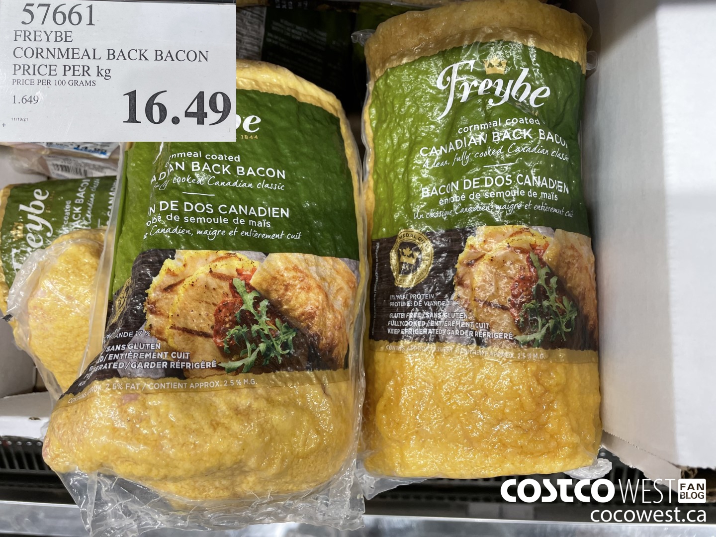 57661 FREYBE CORNMEAL BACK BACON PRICE PER kg $16.49