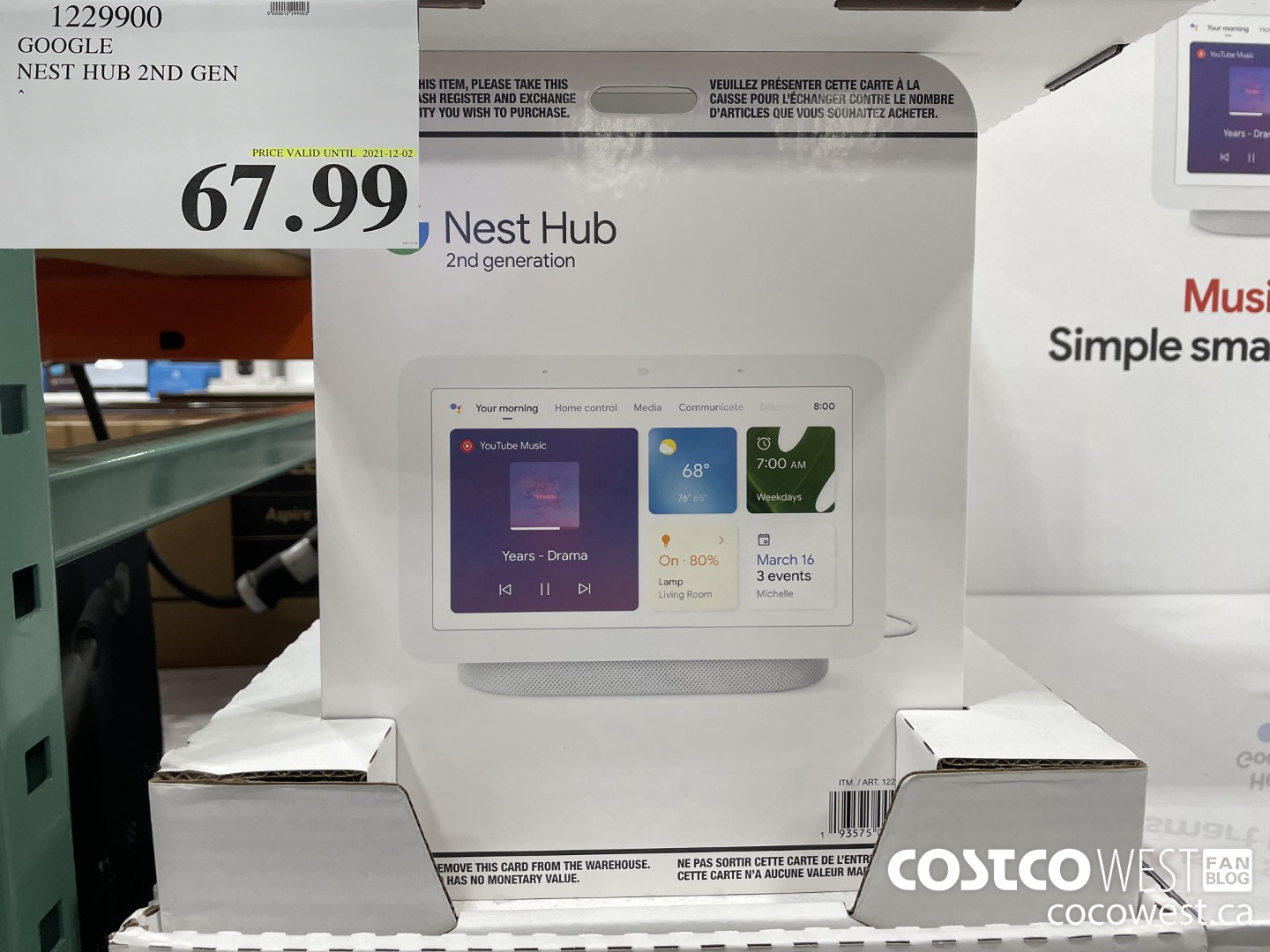 1229900 GOOGLE NEST HUB 2ND GEN (EXPIRES ON 2021-12-02) $67.99
