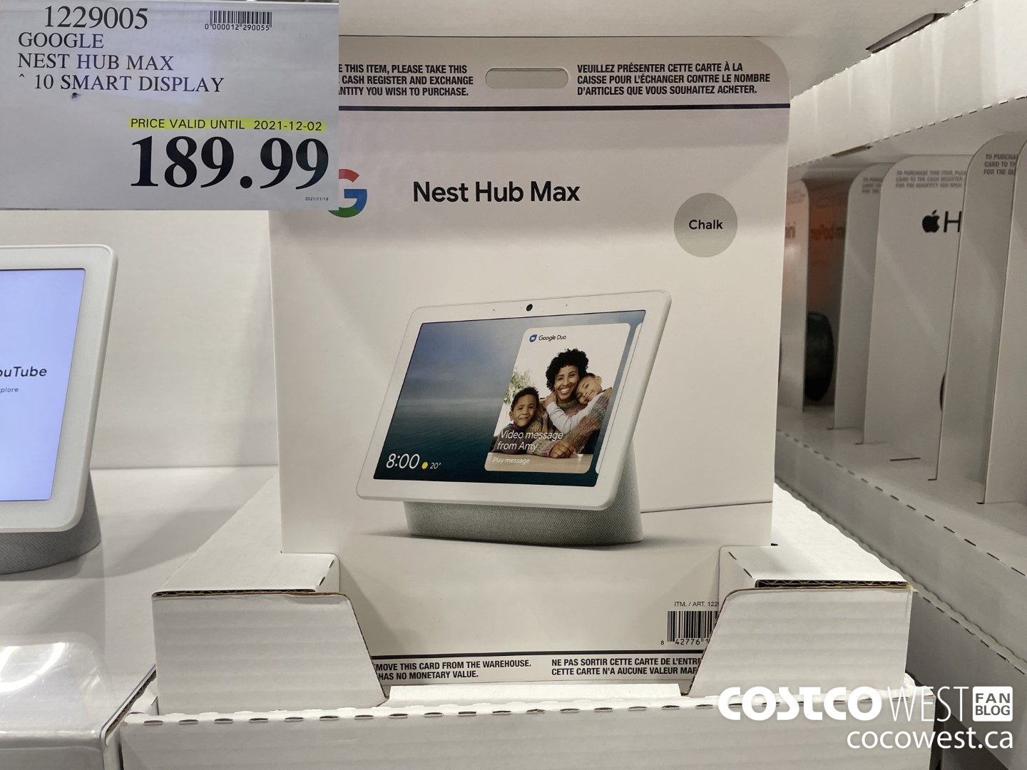 1229005 GOOGLE NEST HUB MAX 10 SMART DISPLAY (EXPIRES ON 2021-12-02) $189.99