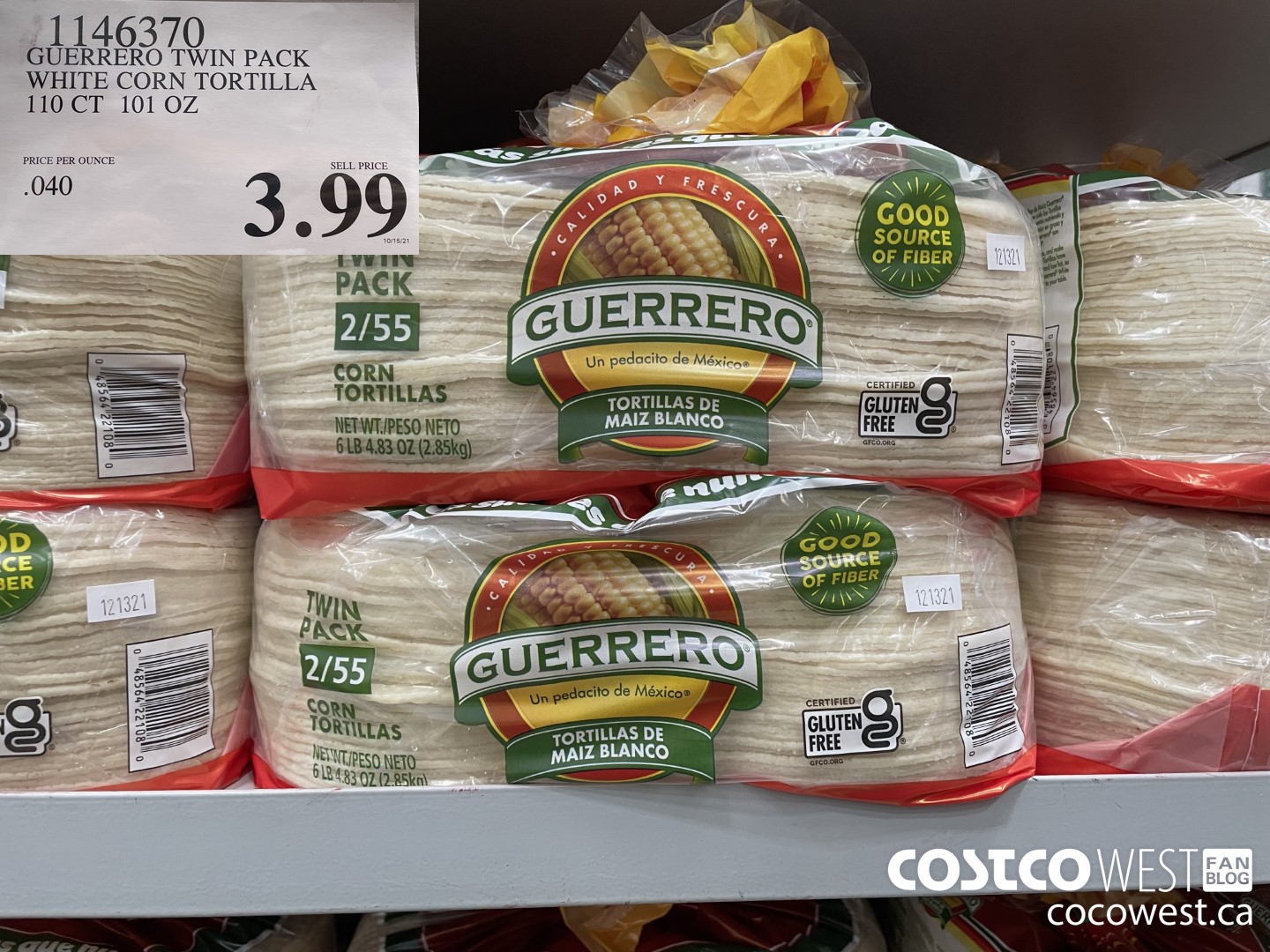 1146370 GUERRERO TWIN PACK WHITE CORN TORTILLA 110 CT 101 OZ  $3.99