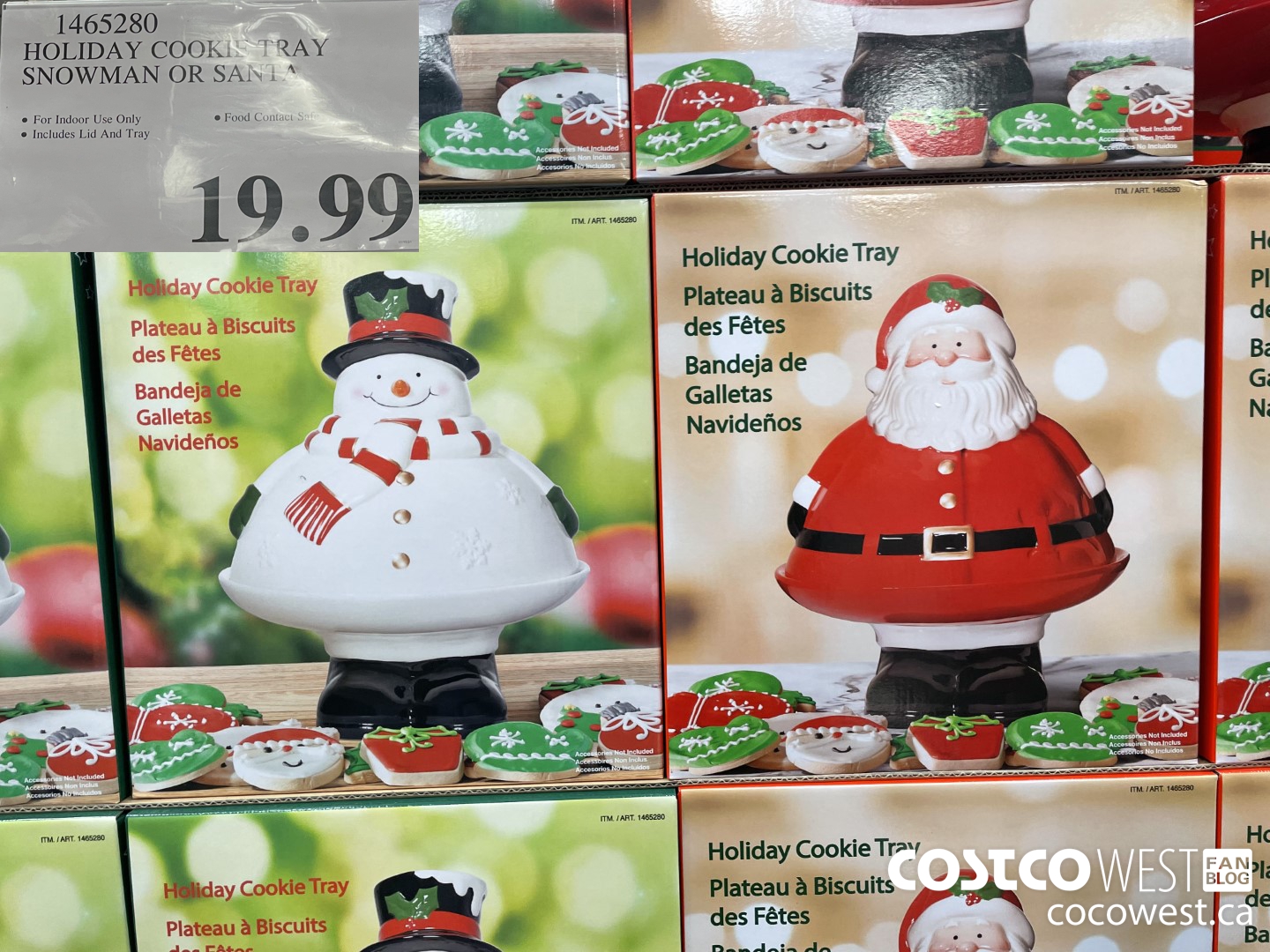 1465280 HOLIDAY COOKIE TRAY SNOWMAN OR SANTA $19.99