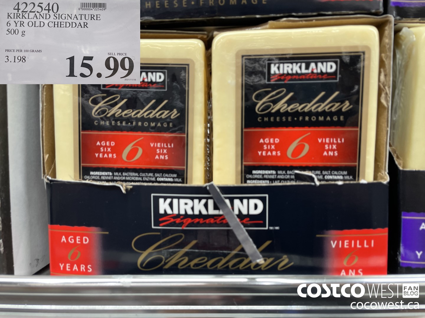 422540 KIRKLAND SIGNATURE 6YR OLD CHEDDAR 500G $15.99