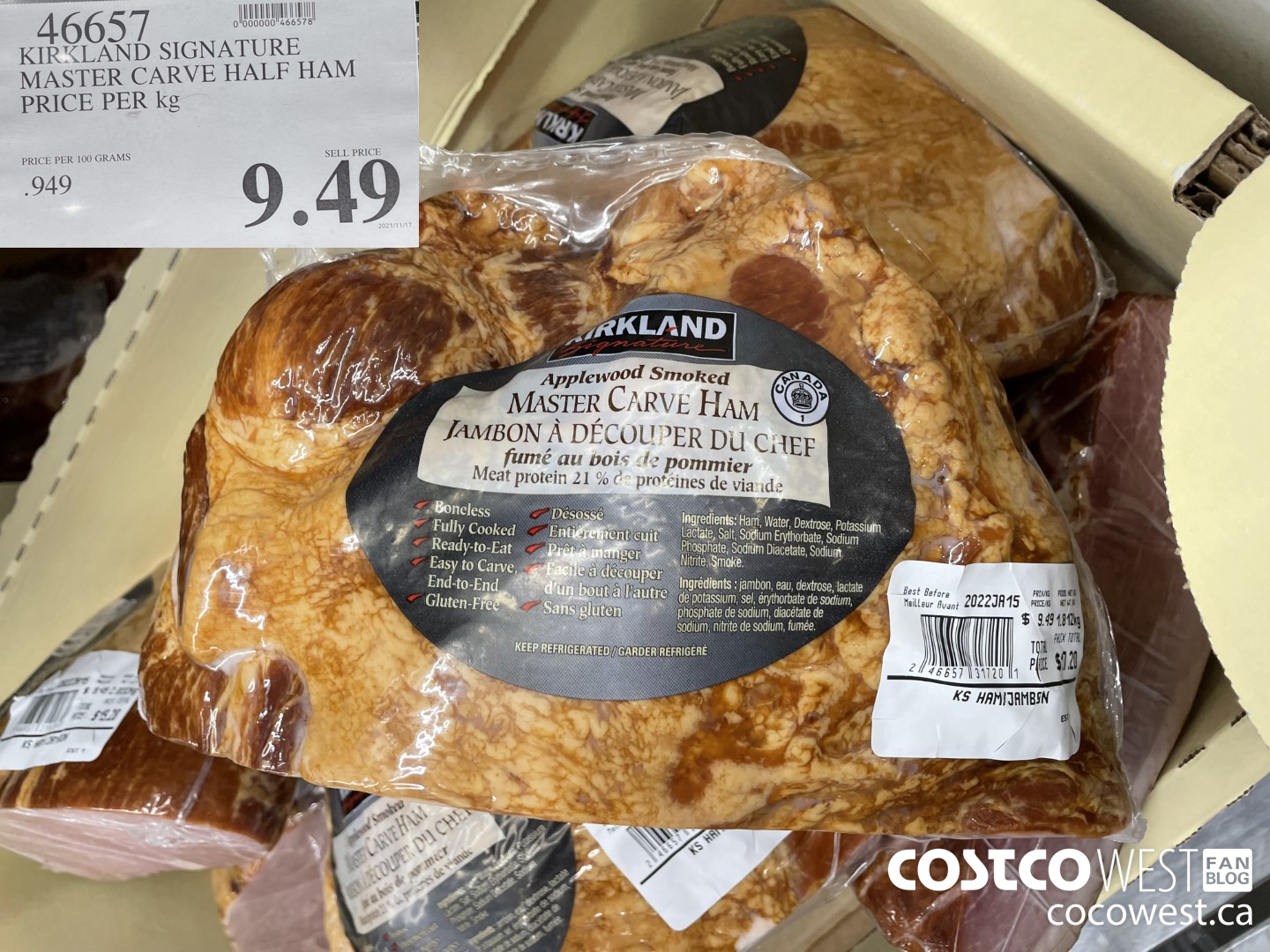 46657 KIRKLAND SIGNATURE MASTER CARVE HALF HAM PRICE PER kg $9.49