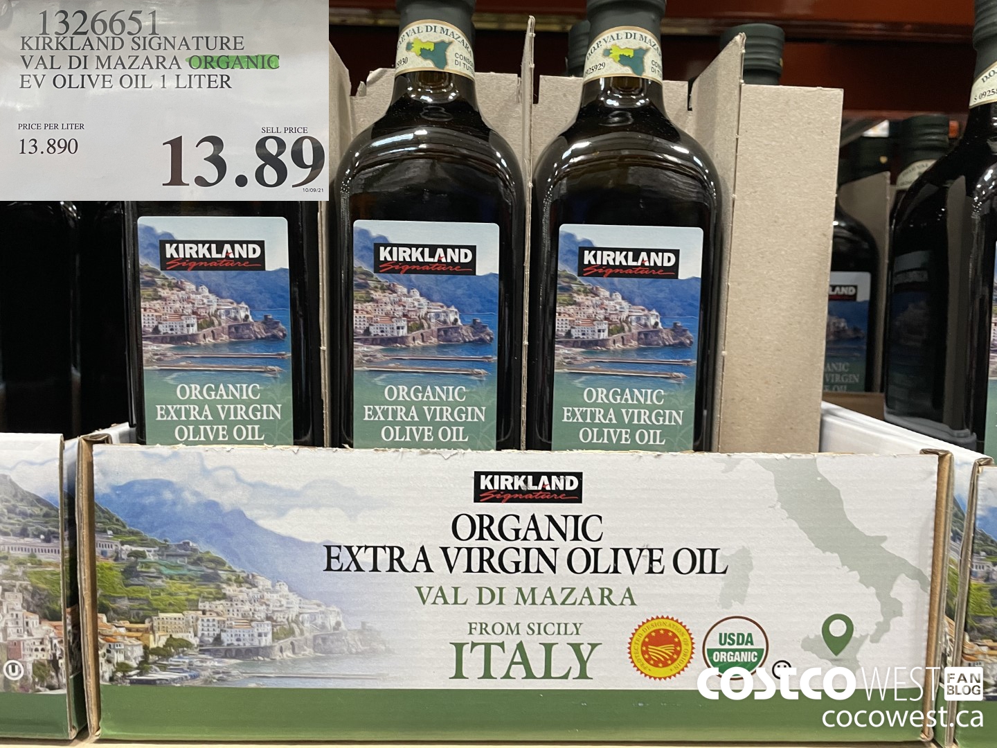 1326651 KIRKLAND SIGNATURE VAL DI MAZARA ORGANIC EV OLIVE OIL 1 LITER  $13.89