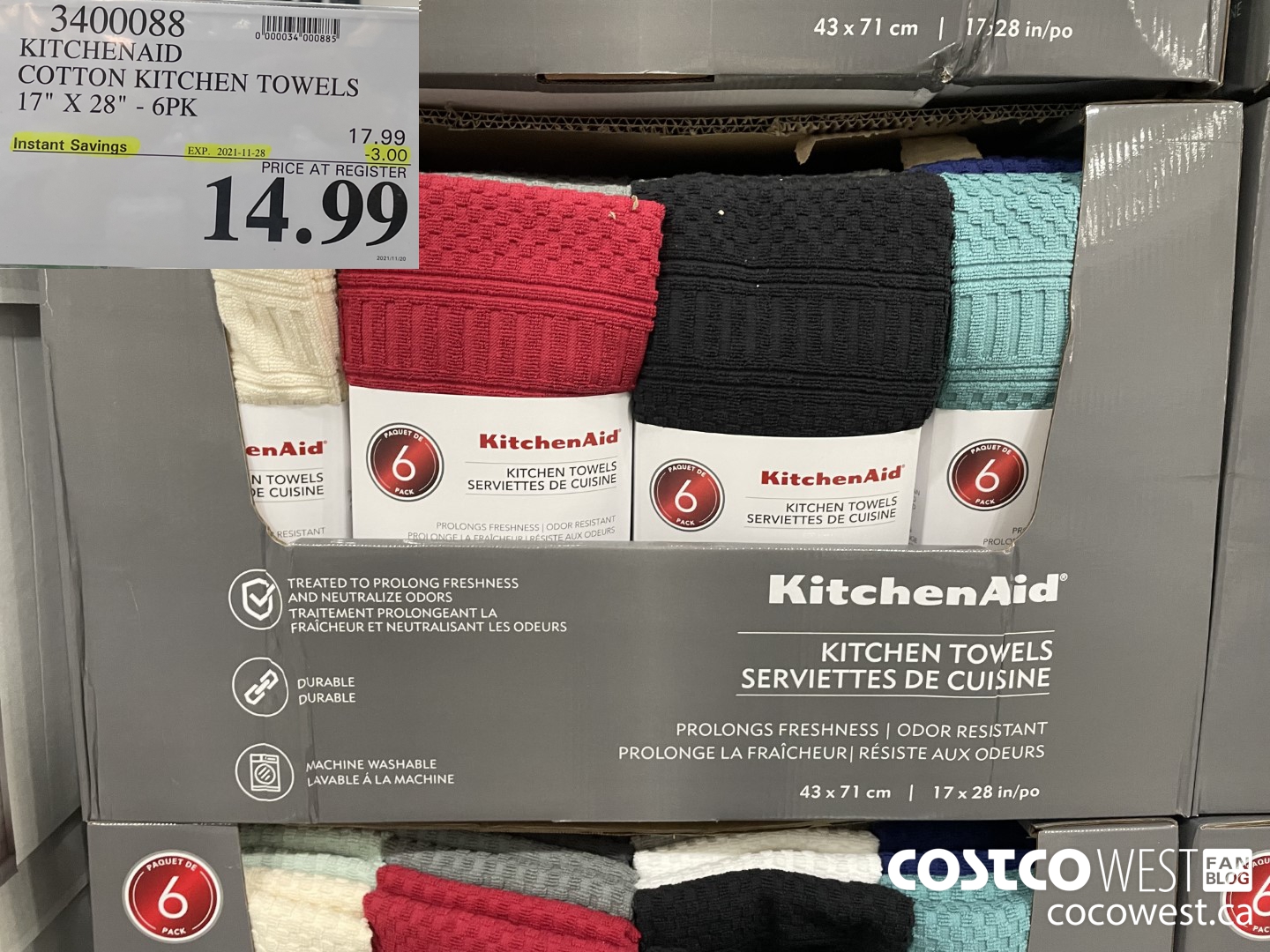 3400088 KITCHENAID COTTON KITCHEN TOWELS 7 X 23 6PK  ($3.00 INSTANT SAVINGS EXPIRES ON 2021-11-28) $14.99